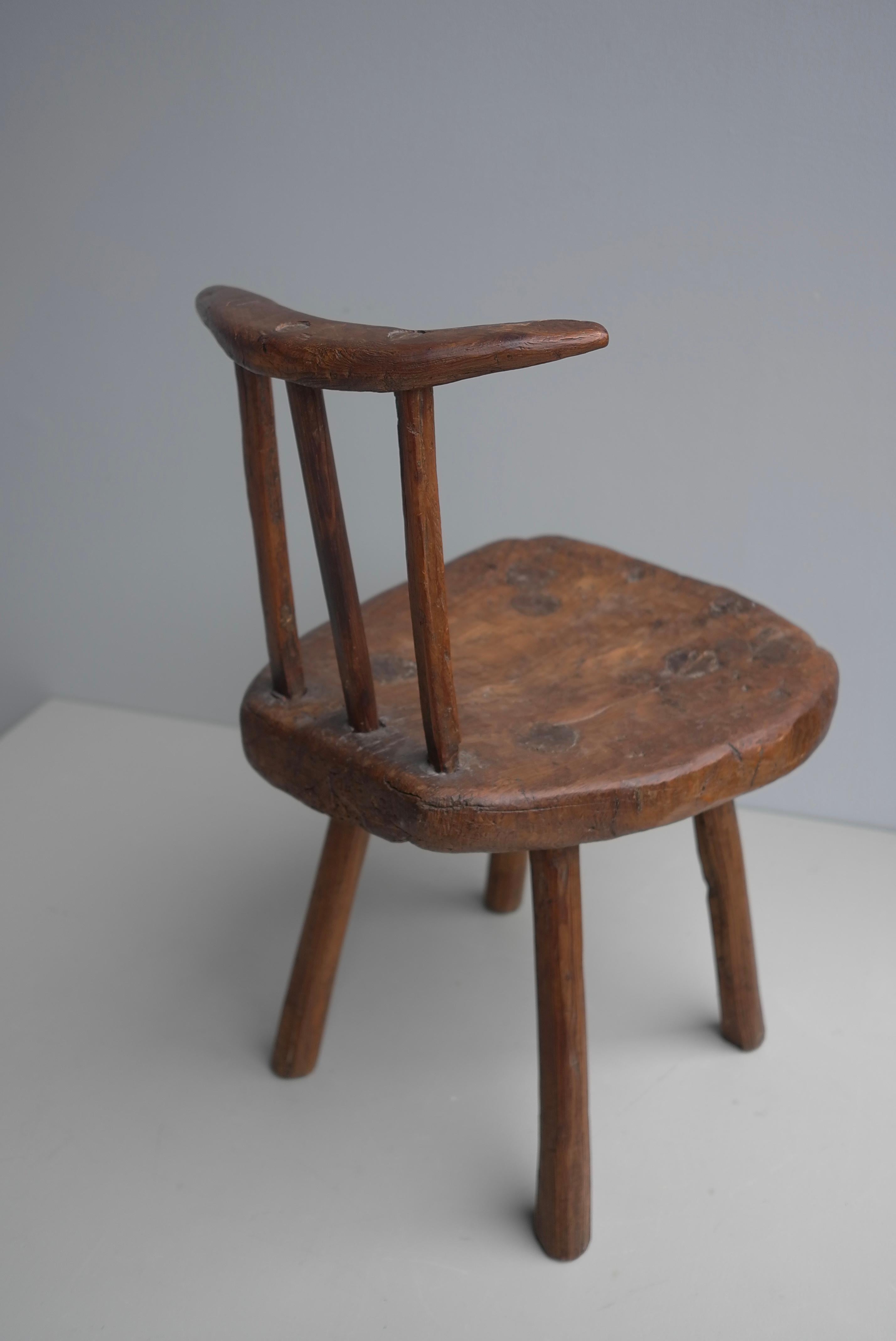 Wabi Sabi Folk Art Wooden Boomerang side Chair,  France early 1900 2