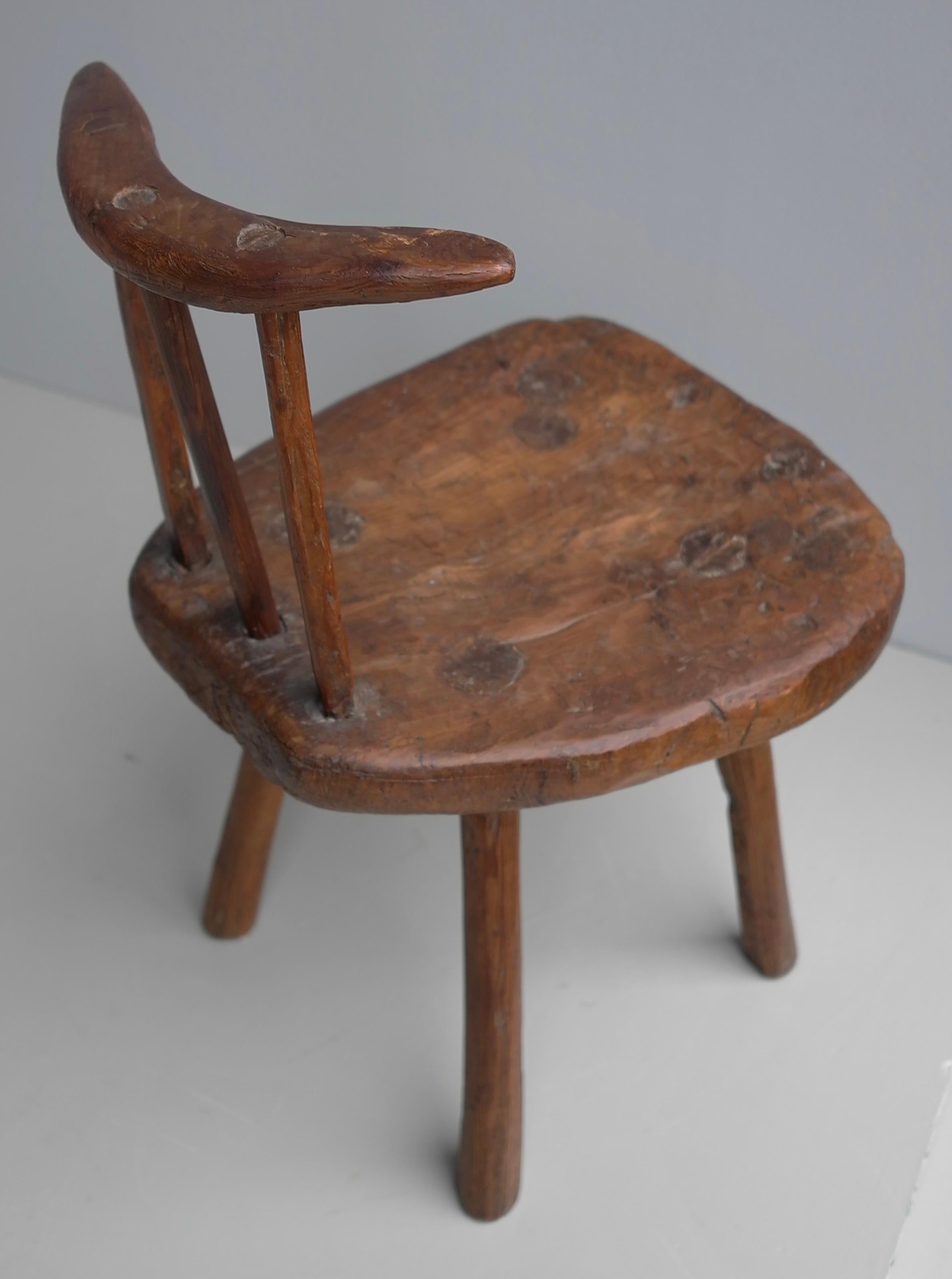 Wabi Sabi Folk Art Wooden Boomerang side Chair,  France early 1900 4