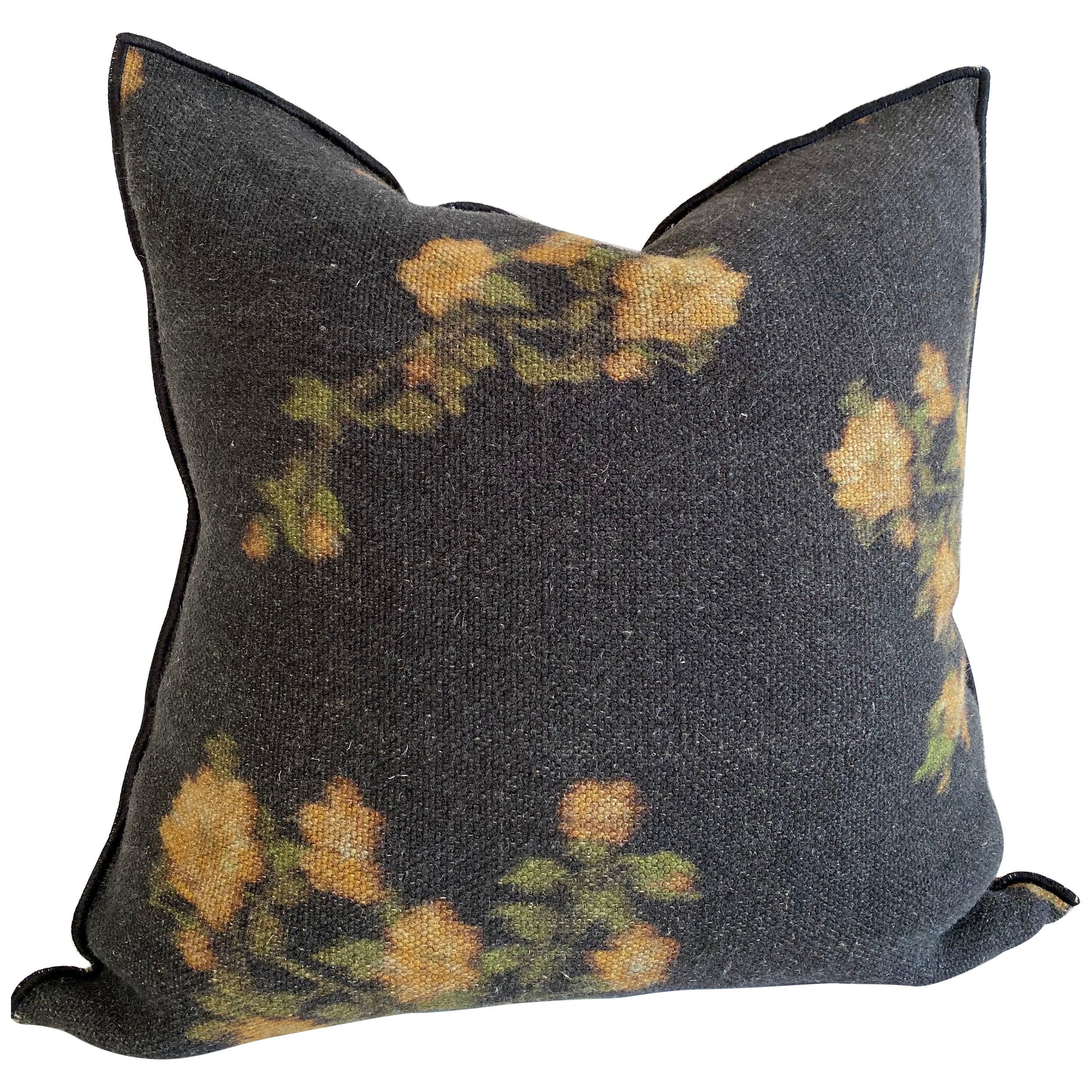 Wabi Sabi French Linen Roses Accent Pillow For Sale