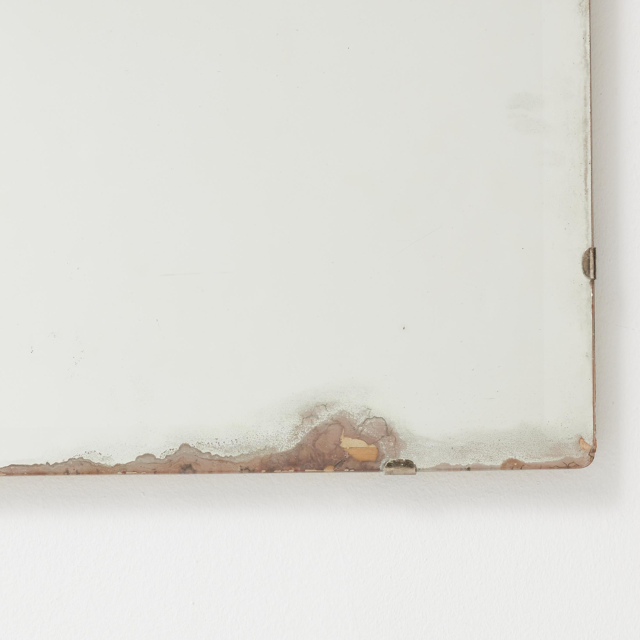 Mid-Century Modern Wabi-Sabi French Rectangular Mirror with Raw Edges and Foxing, 1940 For Sale