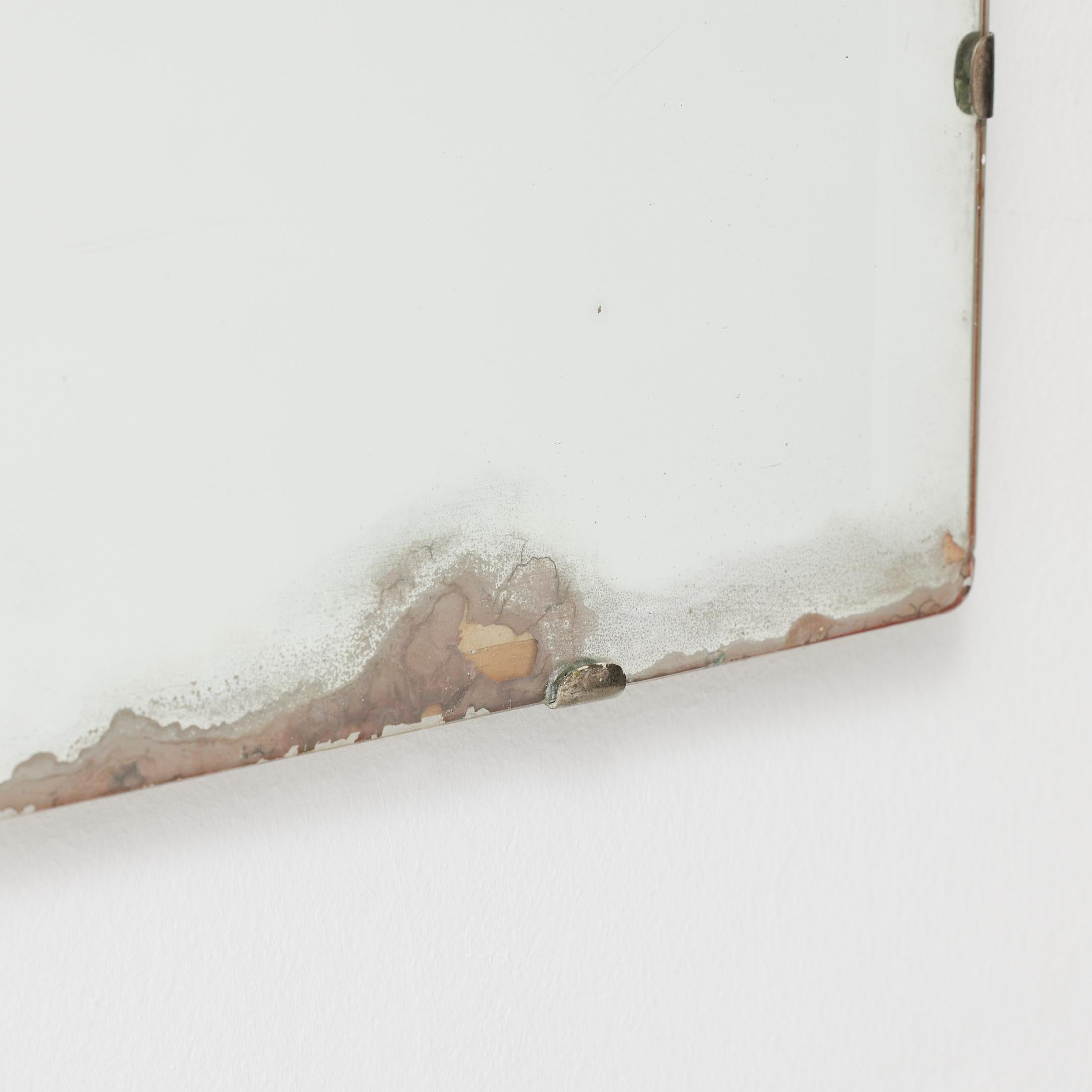 Mid-20th Century Wabi-Sabi French Rectangular Mirror with Raw Edges and Foxing, 1940 For Sale
