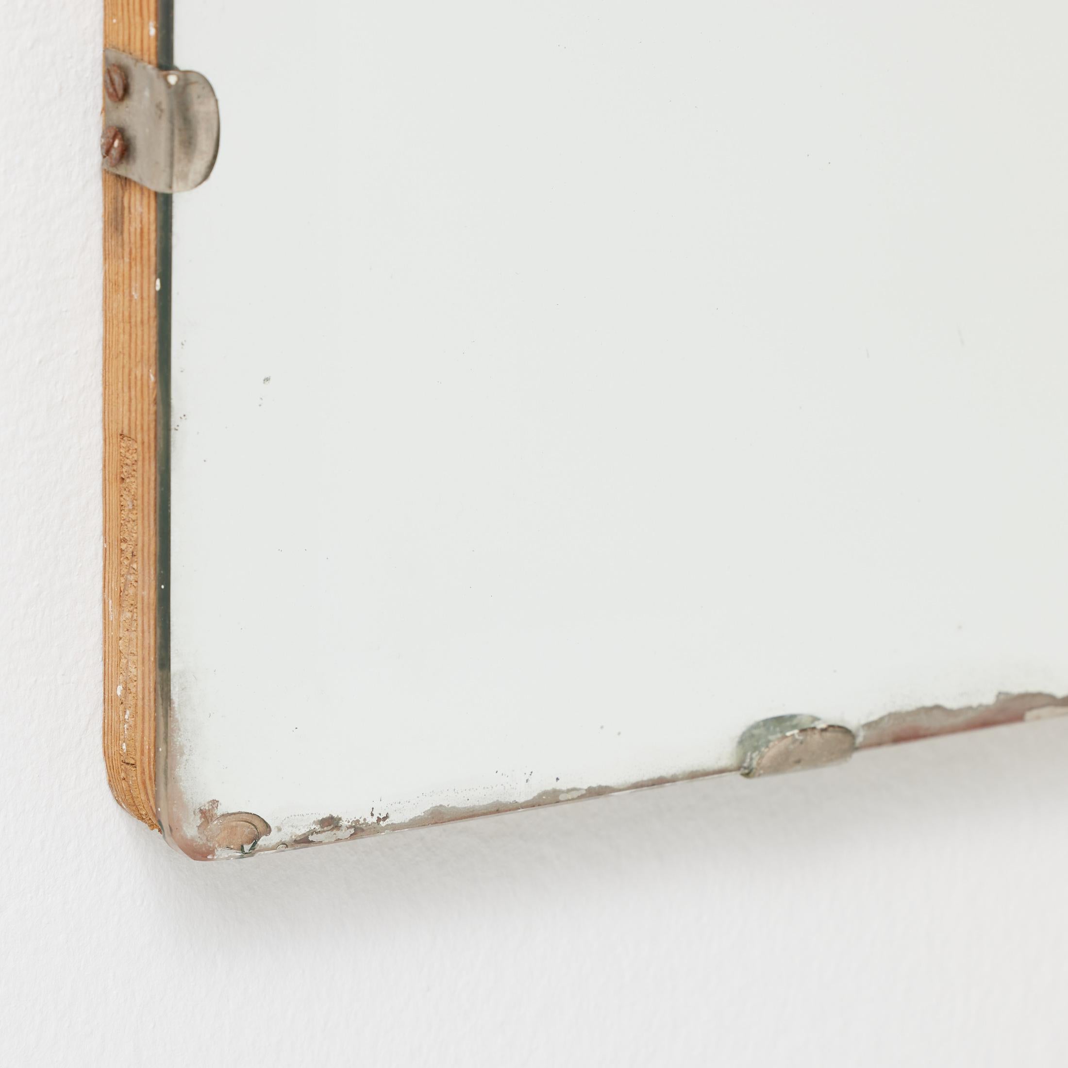 Wood Wabi-Sabi French Rectangular Mirror with Raw Edges and Foxing, 1940 For Sale