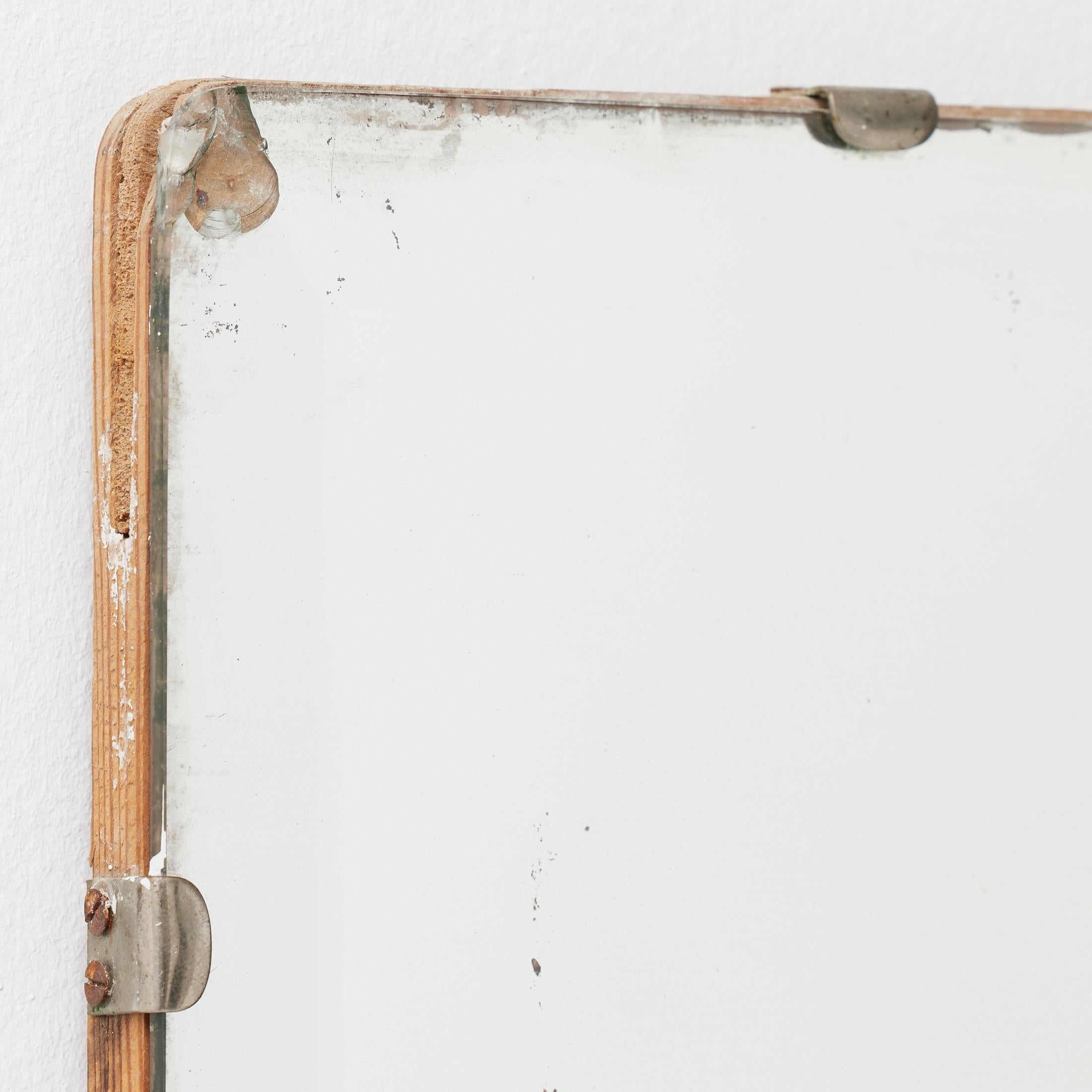 Wabi-Sabi French Rectangular Mirror with Raw Edges and Foxing, 1940 For Sale 1