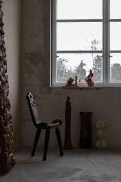 Wabi Sabi French Wooden Carved Tripod Chair, Early 20th Century