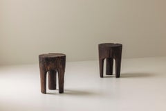 Wabi Sabi Hand-carved tripod tables or tabourets, France 1950s