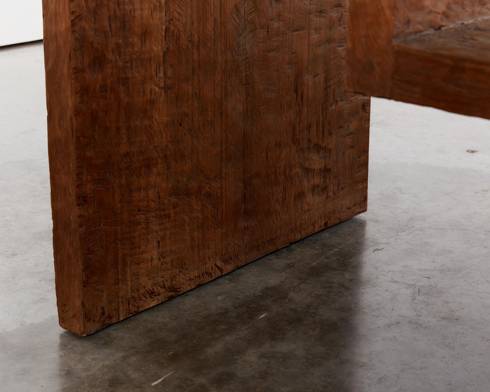 Wabi sabi hand chiselled hardwood bench statement table For Sale 5