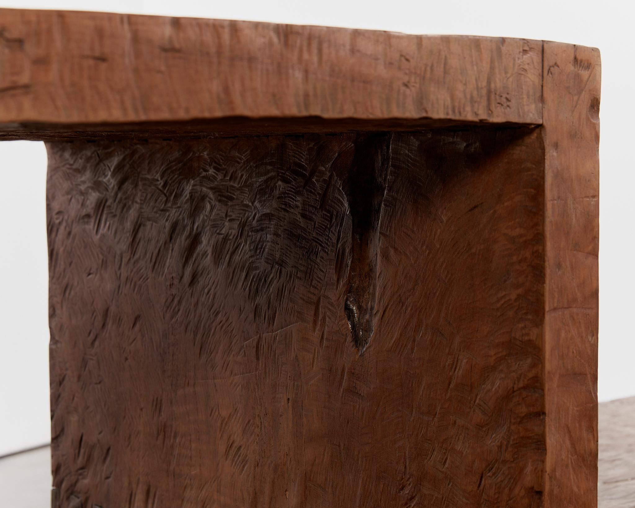 Wabi sabi hand chiselled hardwood bench statement table For Sale 7