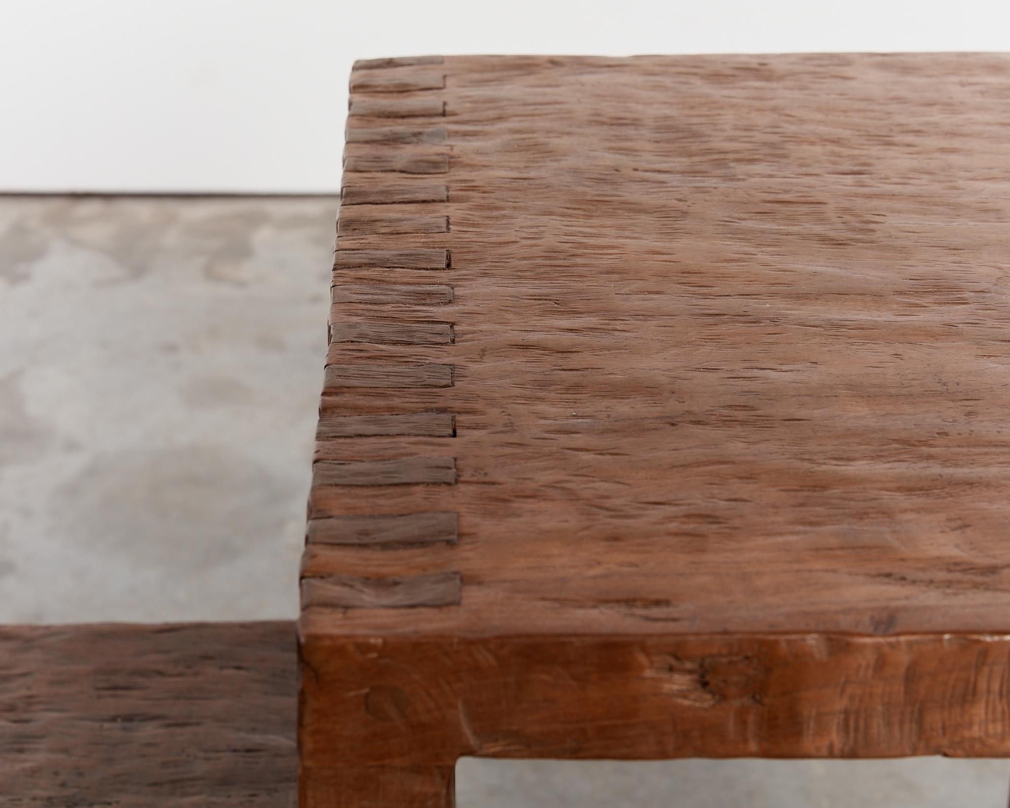 Wabi sabi hand chiselled hardwood bench statement table For Sale 8