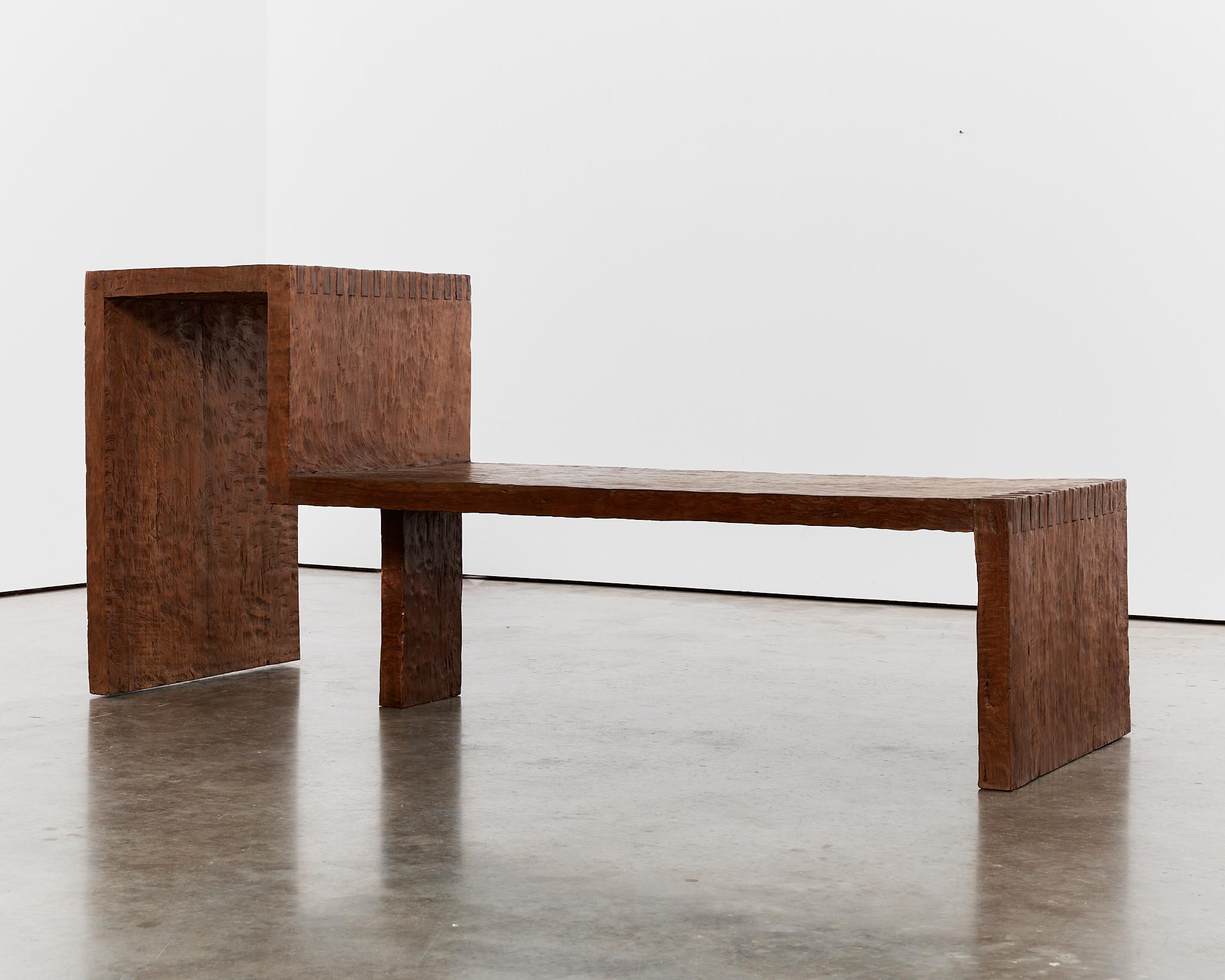 British Wabi sabi hand chiselled hardwood bench statement table For Sale
