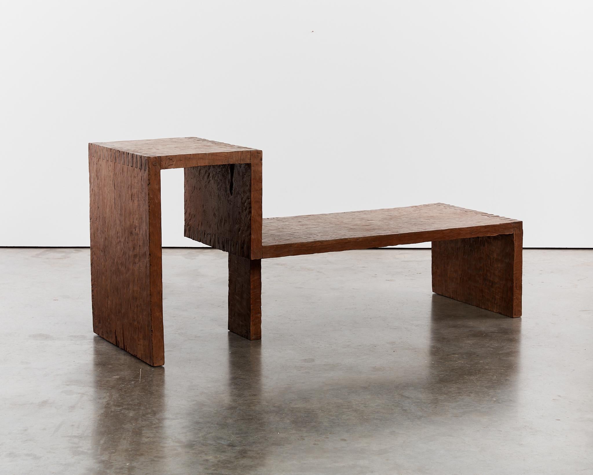 Hand-Crafted Wabi sabi hand chiselled hardwood bench statement table For Sale