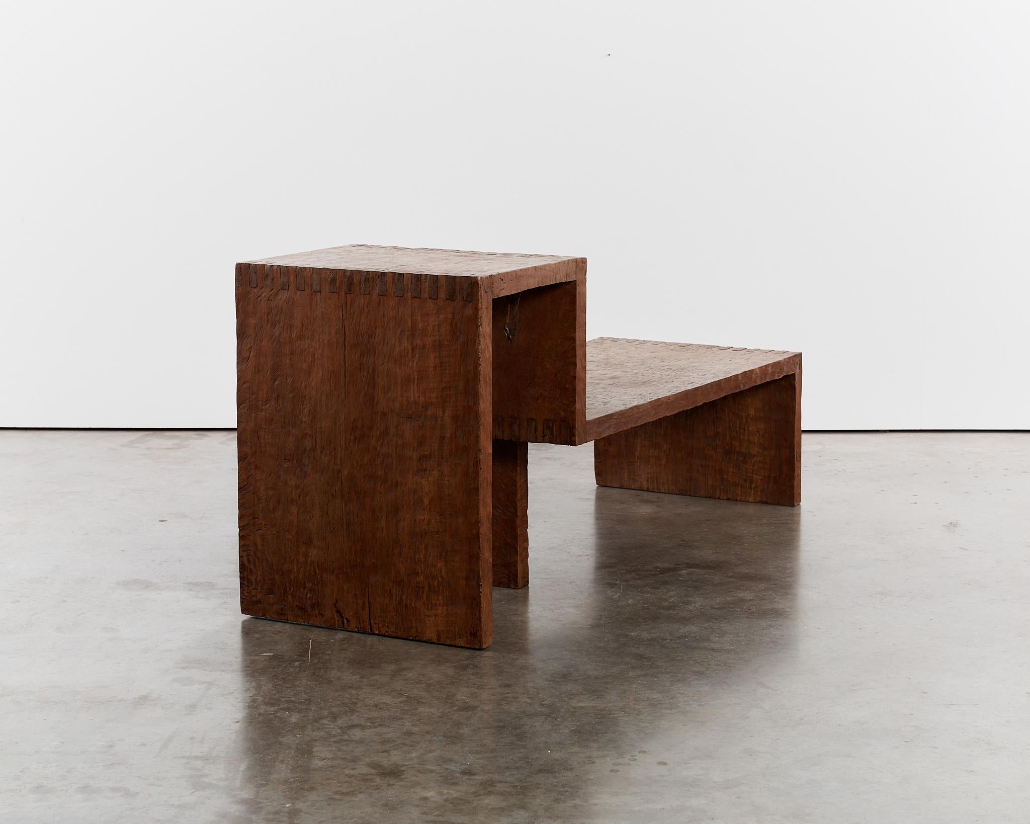 Wabi sabi hand chiselled hardwood bench statement table In Fair Condition For Sale In London, GB