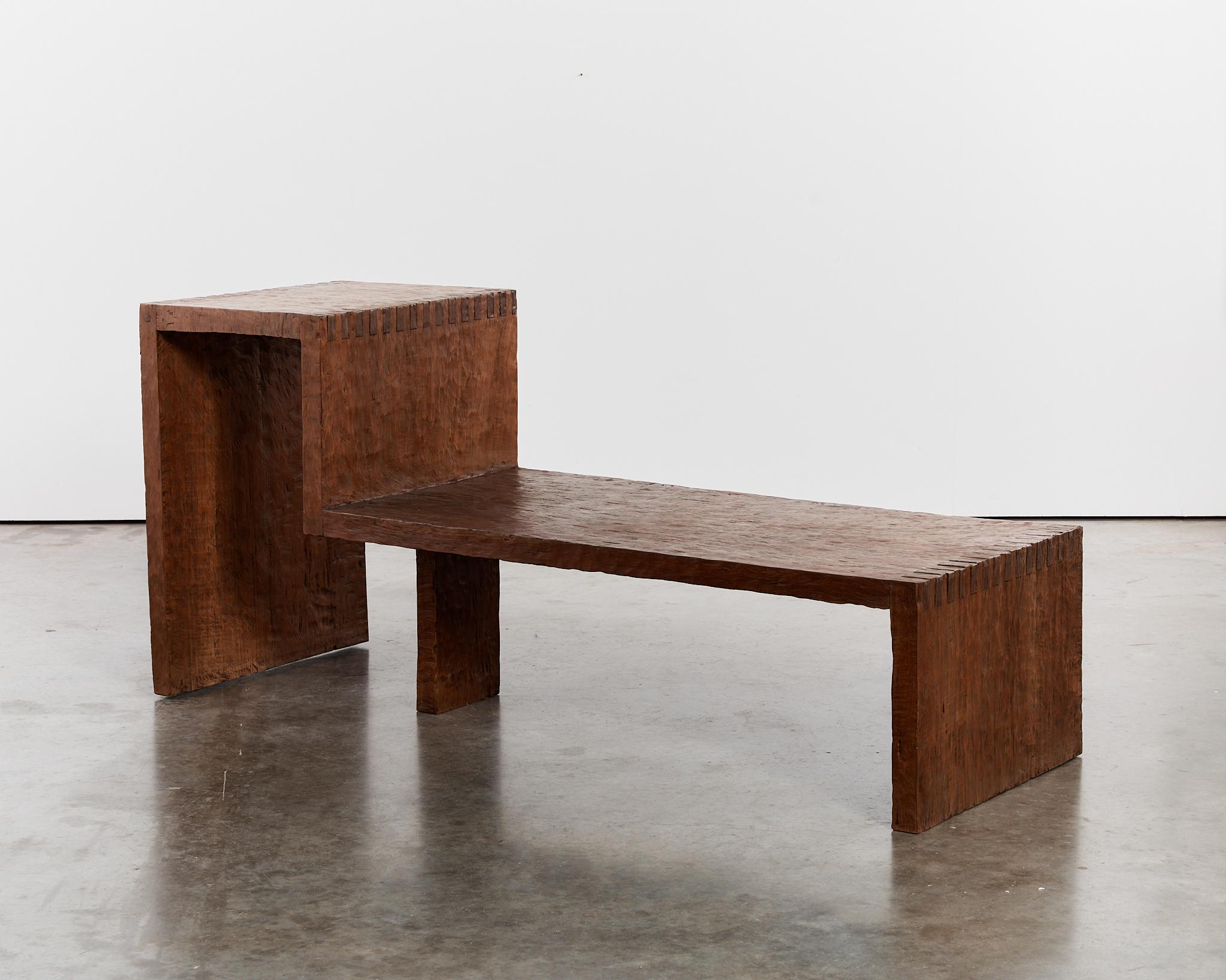 Hardwood Wabi sabi hand chiselled hardwood bench statement table For Sale