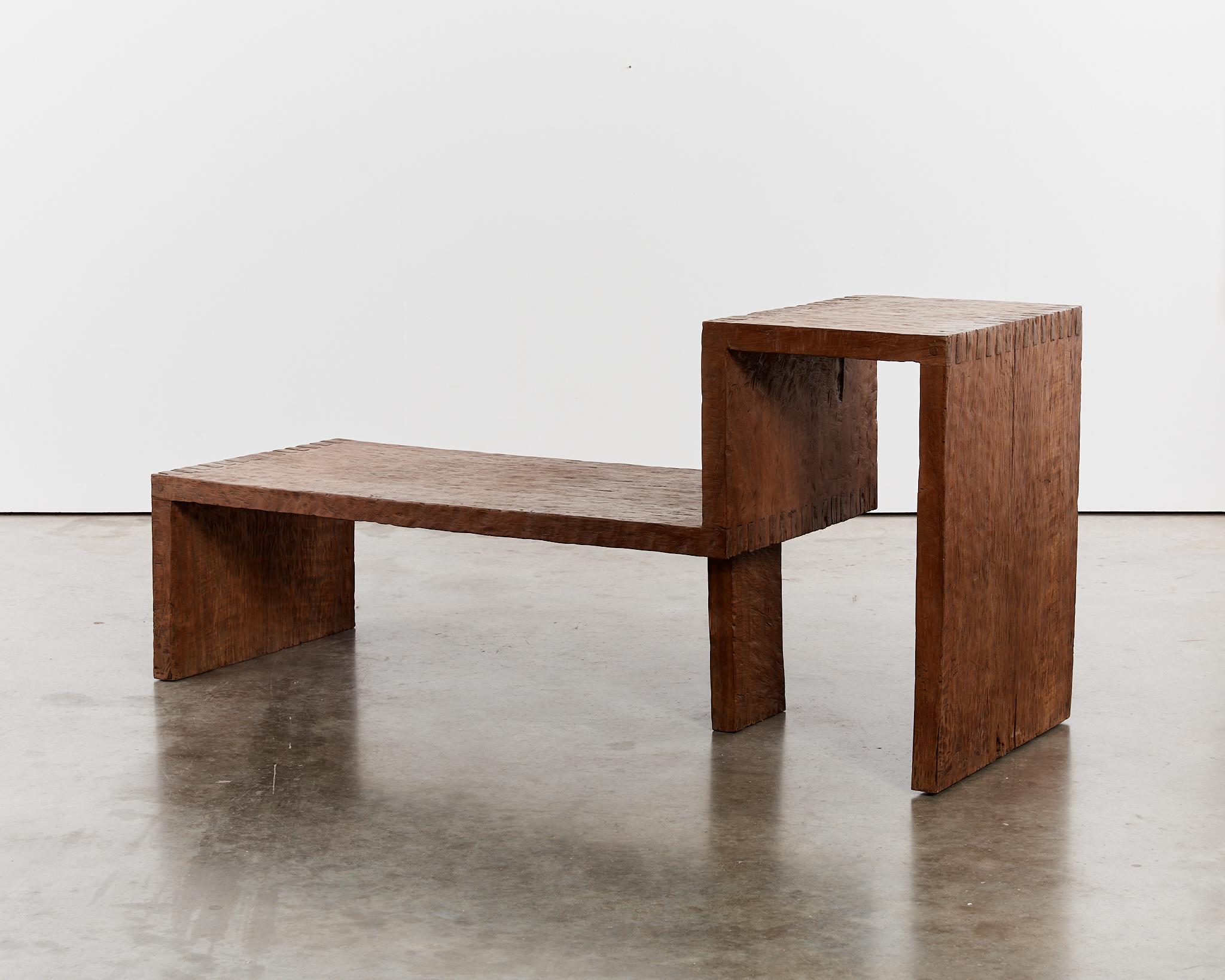 Wabi sabi hand chiselled hardwood bench statement table For Sale 1