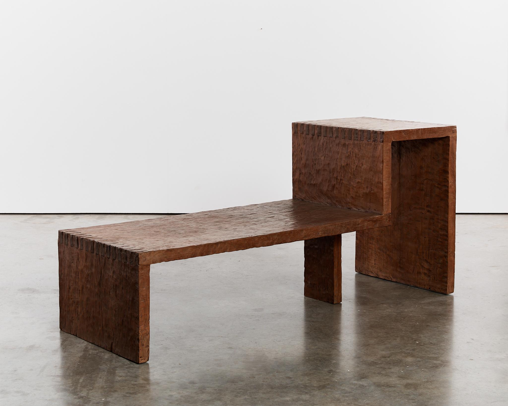 Wabi sabi hand chiselled hardwood bench statement table For Sale 2