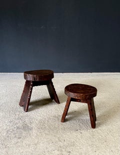 Wabi Sabi Hand Crafted Carved Low Stool set, Spain 1960's