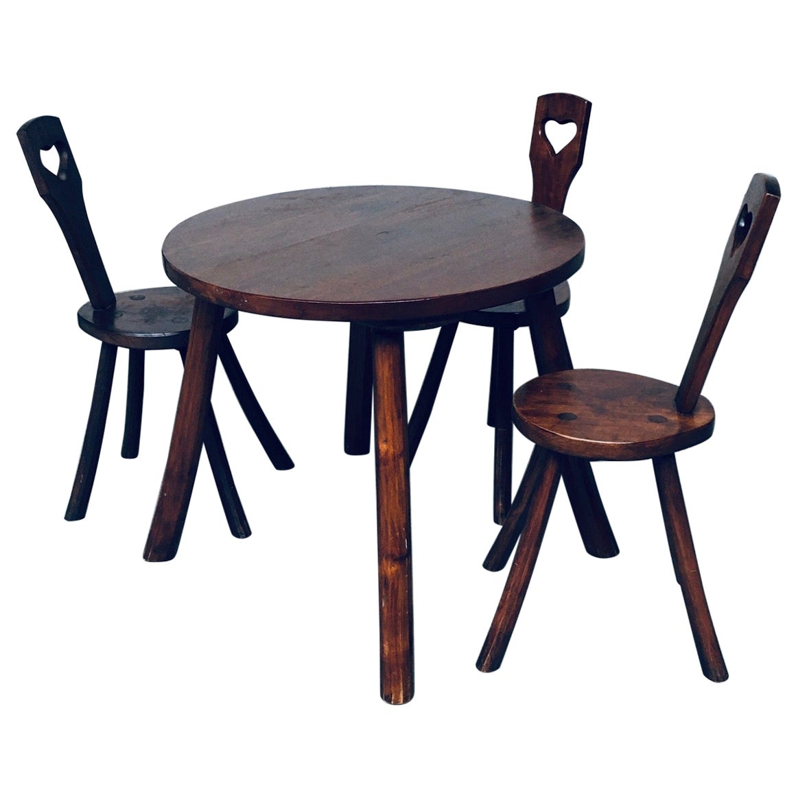 Table et chaises de salle à manger Wabi Sabi de conception artisanale en chêne massif, France, années 1940