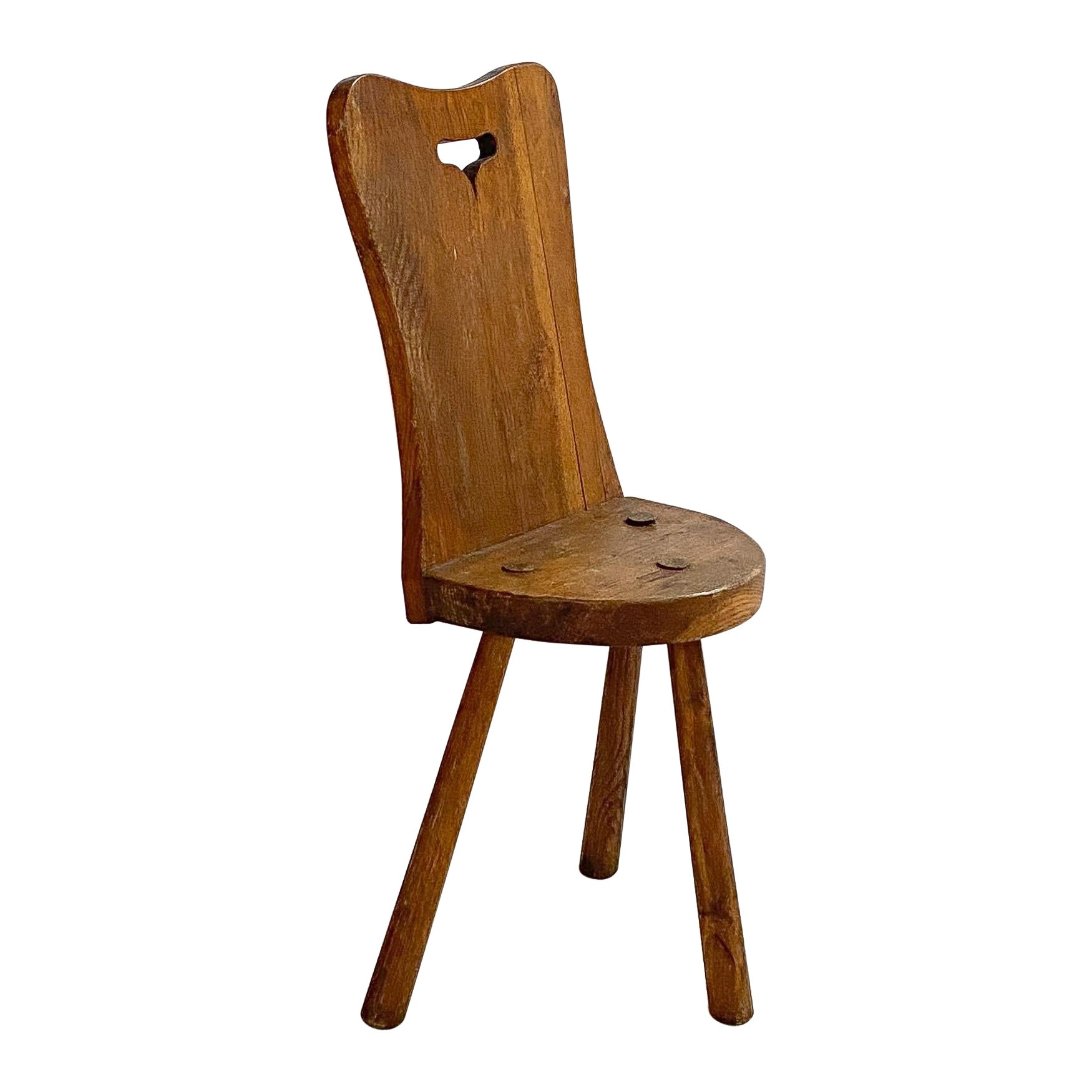 Wabi Sabi Handmade Brutalist wooden tripod stool France, circa 1950s.