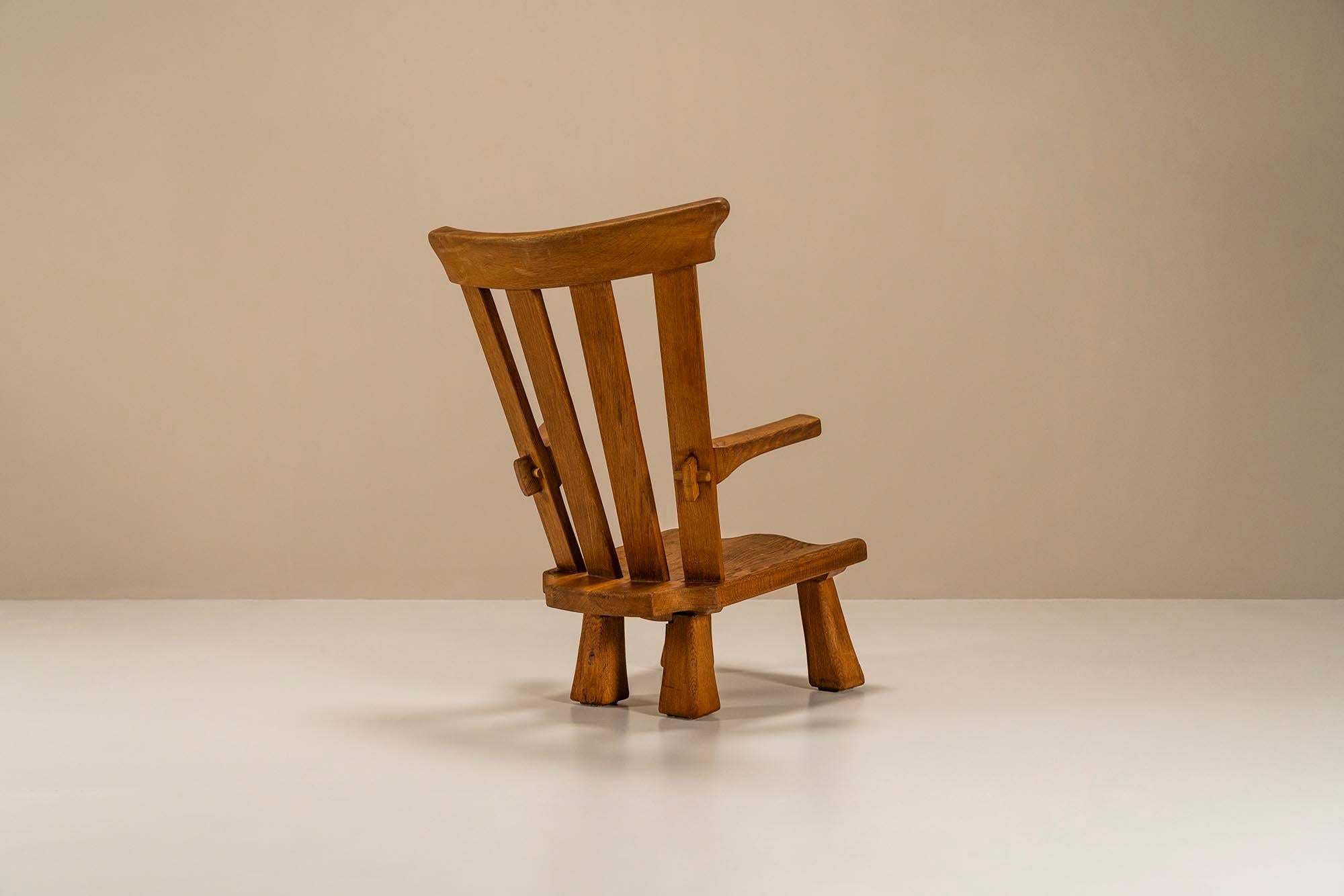 Mid-20th Century Wabi-sabi High Back Lounge Chair In Oak, The Netherlands 1960s