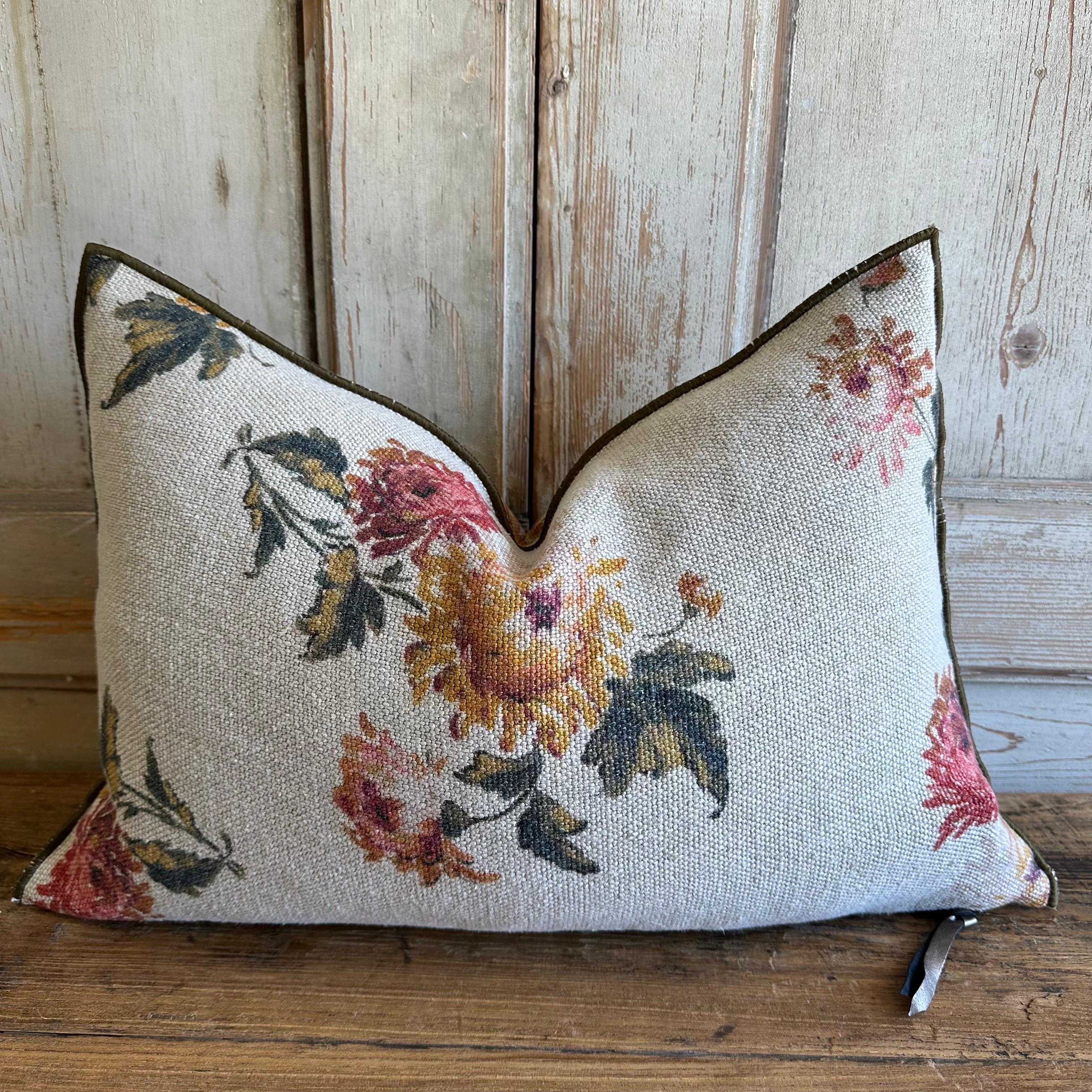 French Wabi Sabi Imperial Bouquet Linen Pillow Cover For Sale