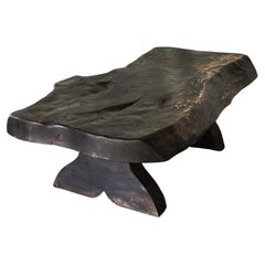 Wabi Sabi Live Edge Coffee Table in Dark Stained Wood 1960s