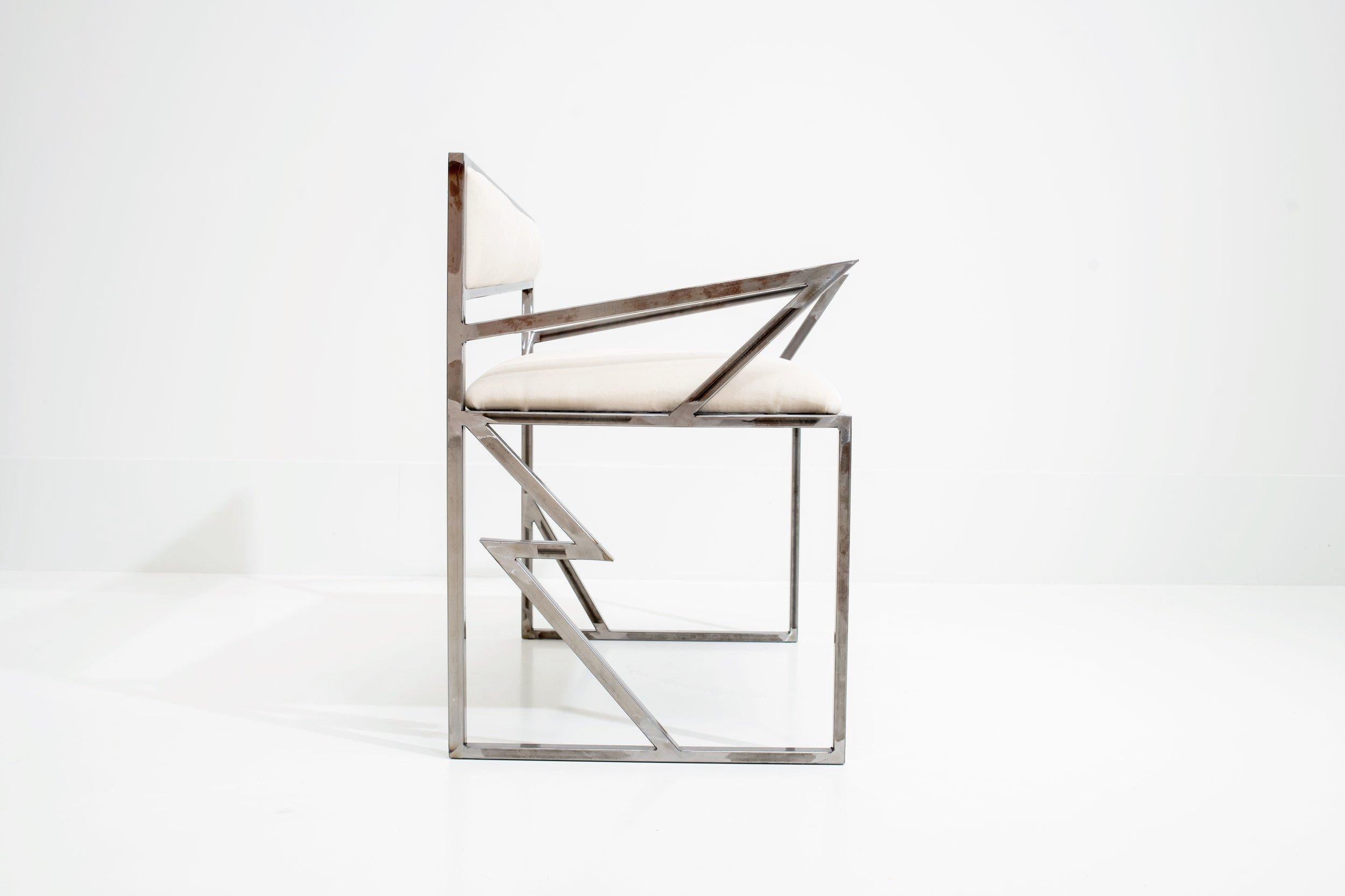 Modern Collectible design luxurious steel dining chairs by Roos Schneijderberg - Set 4 For Sale