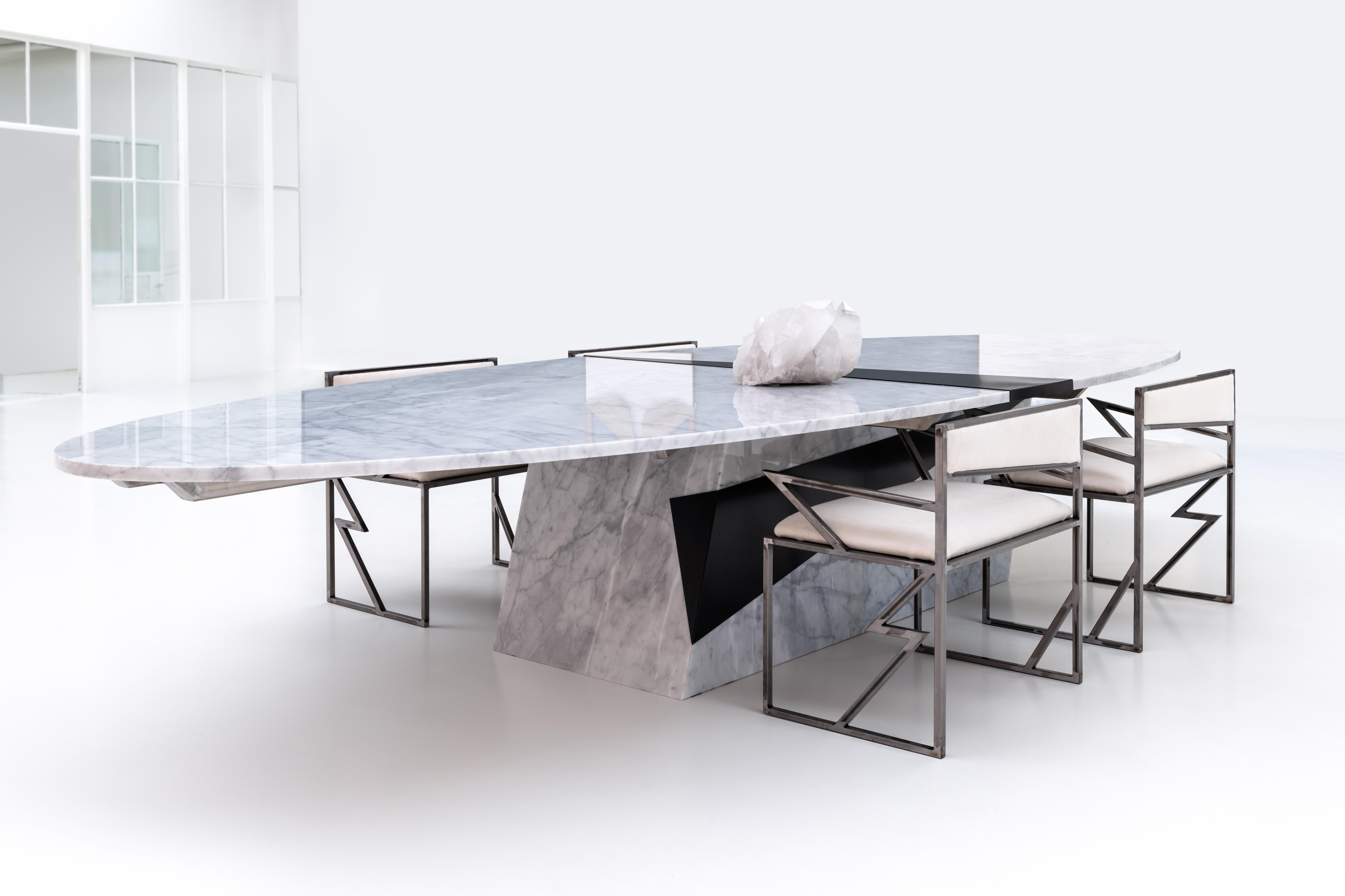 Hand-Crafted Collectible design luxurious steel dining chairs by Roos Schneijderberg - Set 4 For Sale