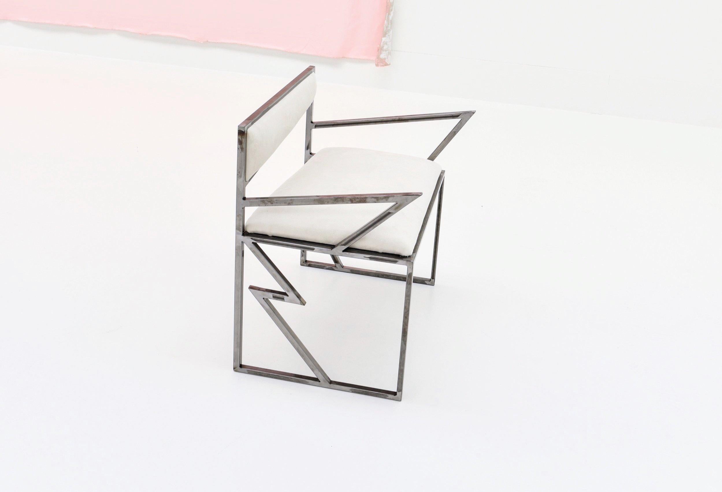 Contemporary Collectible design luxurious steel dining chairs by Roos Schneijderberg - Set 4 For Sale