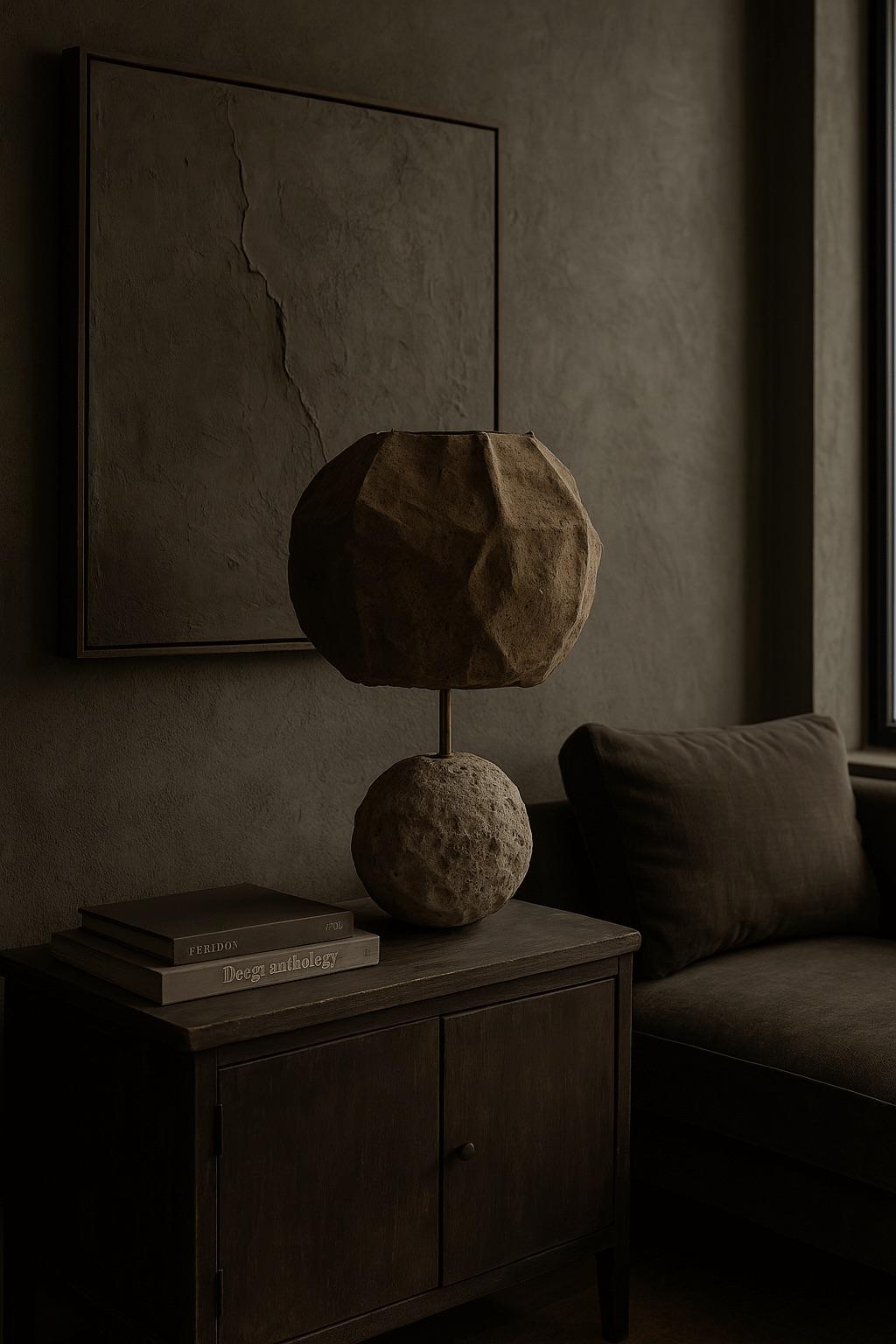 Wabi-Sabi Mondlampe - Handgefertigtes Dekor für ruhige, minimalistische Innenräume im Angebot 3