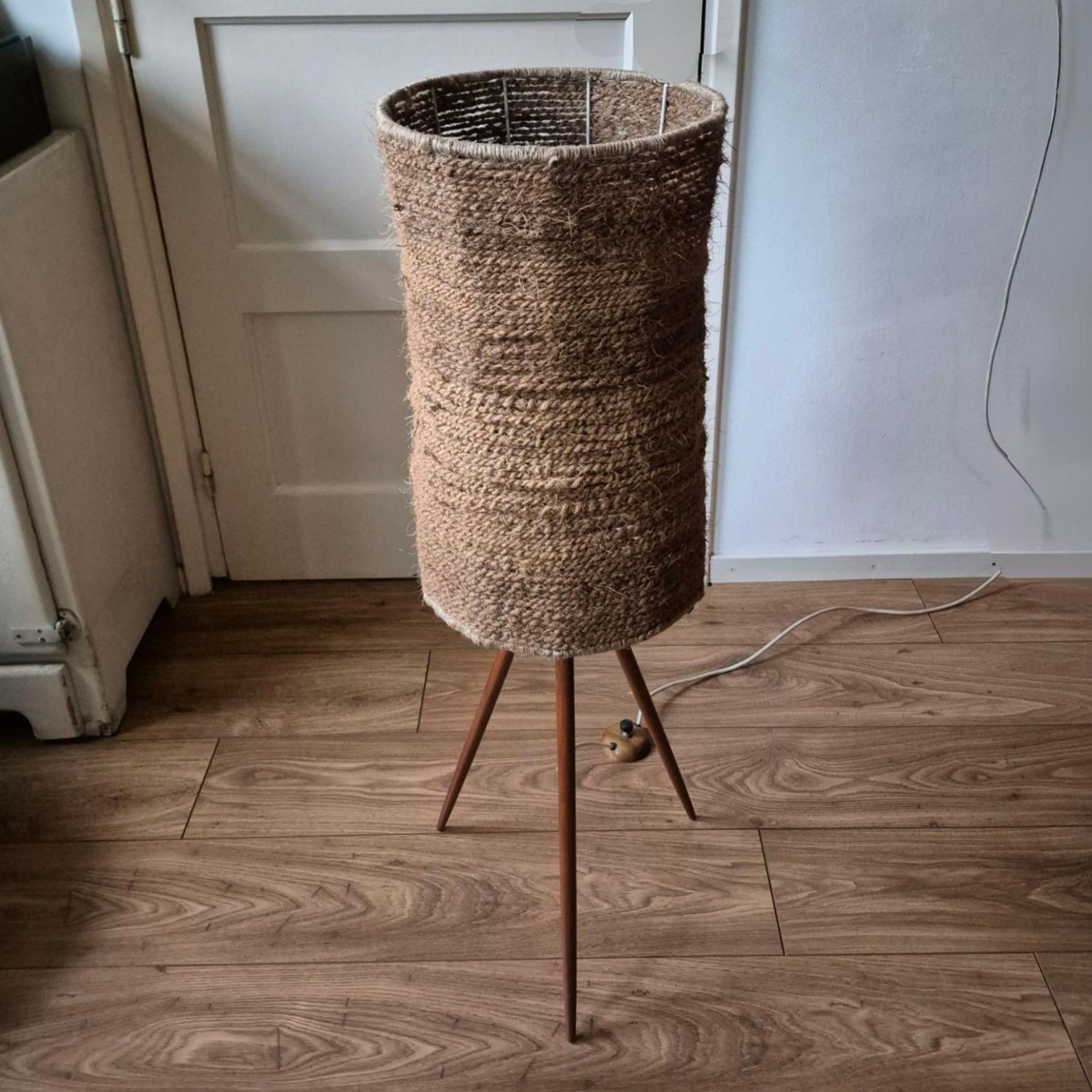 Natural Fiber Wabi sabi natural fiber floor lamp, Denmark 1960s For Sale