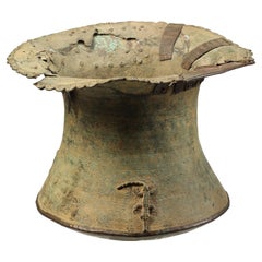 Antique Wabi-Sabi Old Repaired Ashanti Bronze Brass Vessel Crocodiles, Patina, Repairs
