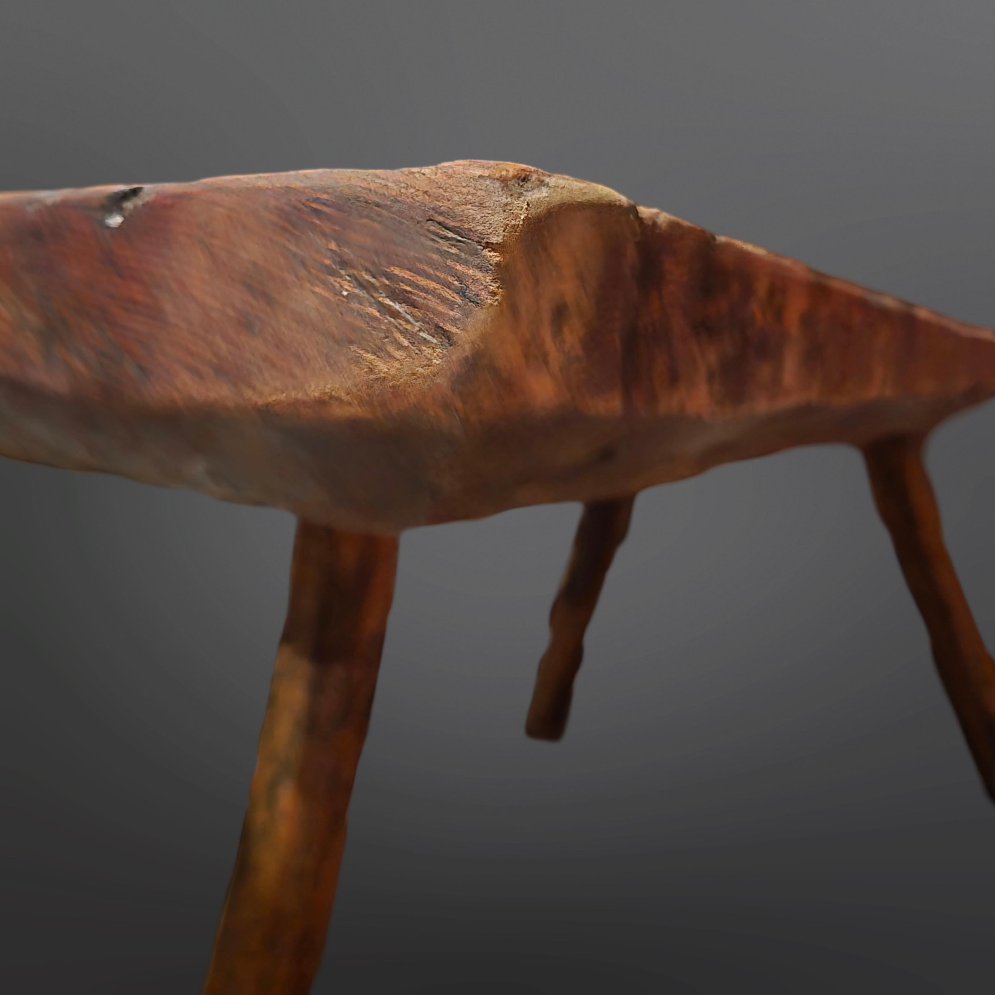 Hand-Crafted Wabi sabi one piece top tripod coffee table, France 1950s