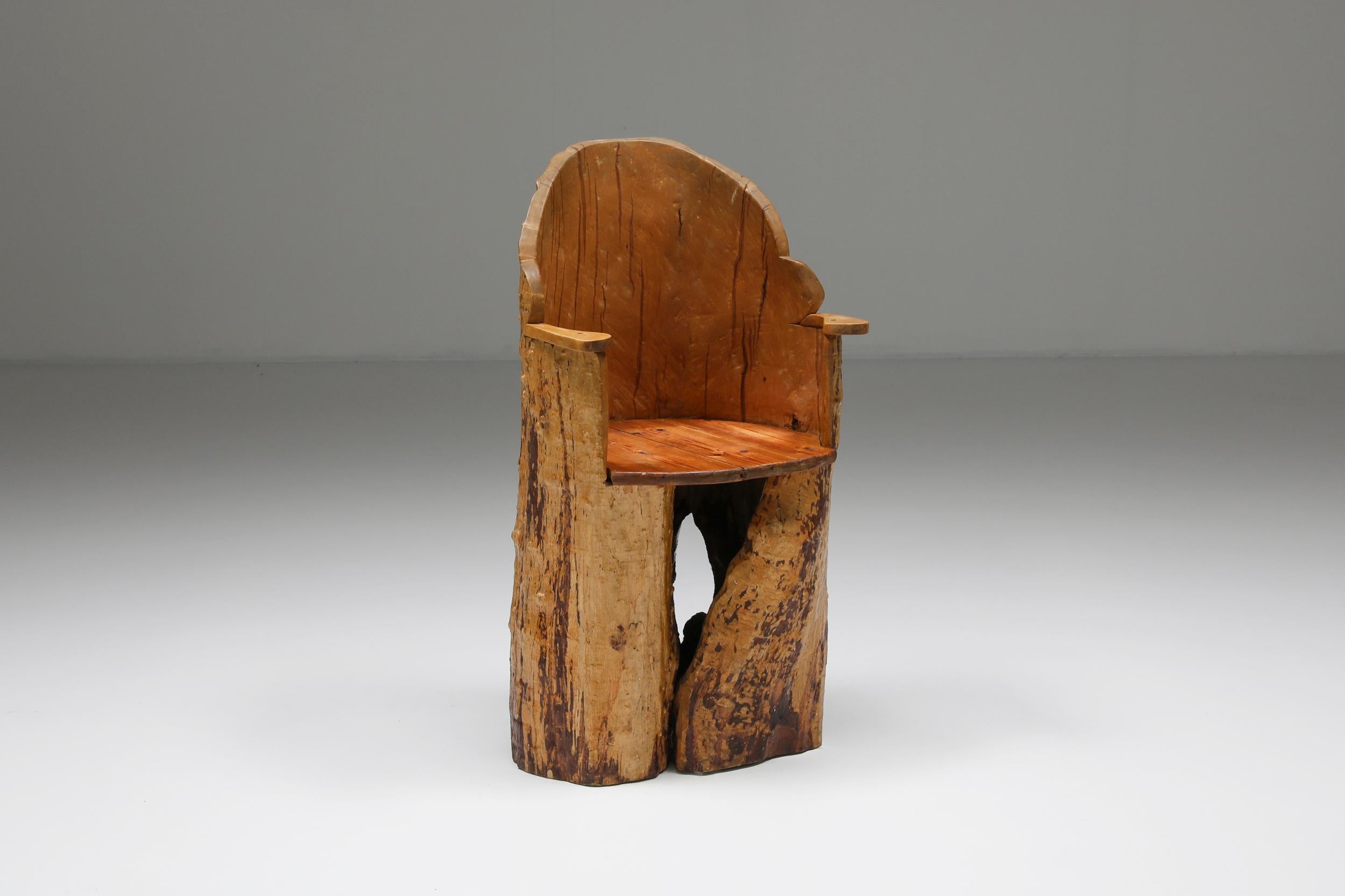 Rustic, wabi-sabi, side chair, Japanese inspired design

This wooden chair perfectly embodies the enduring Japanese concept of 'wabi-sabi'. Made from an ancient piece of wood characterized by significant fissures and gaps, the artist organically
