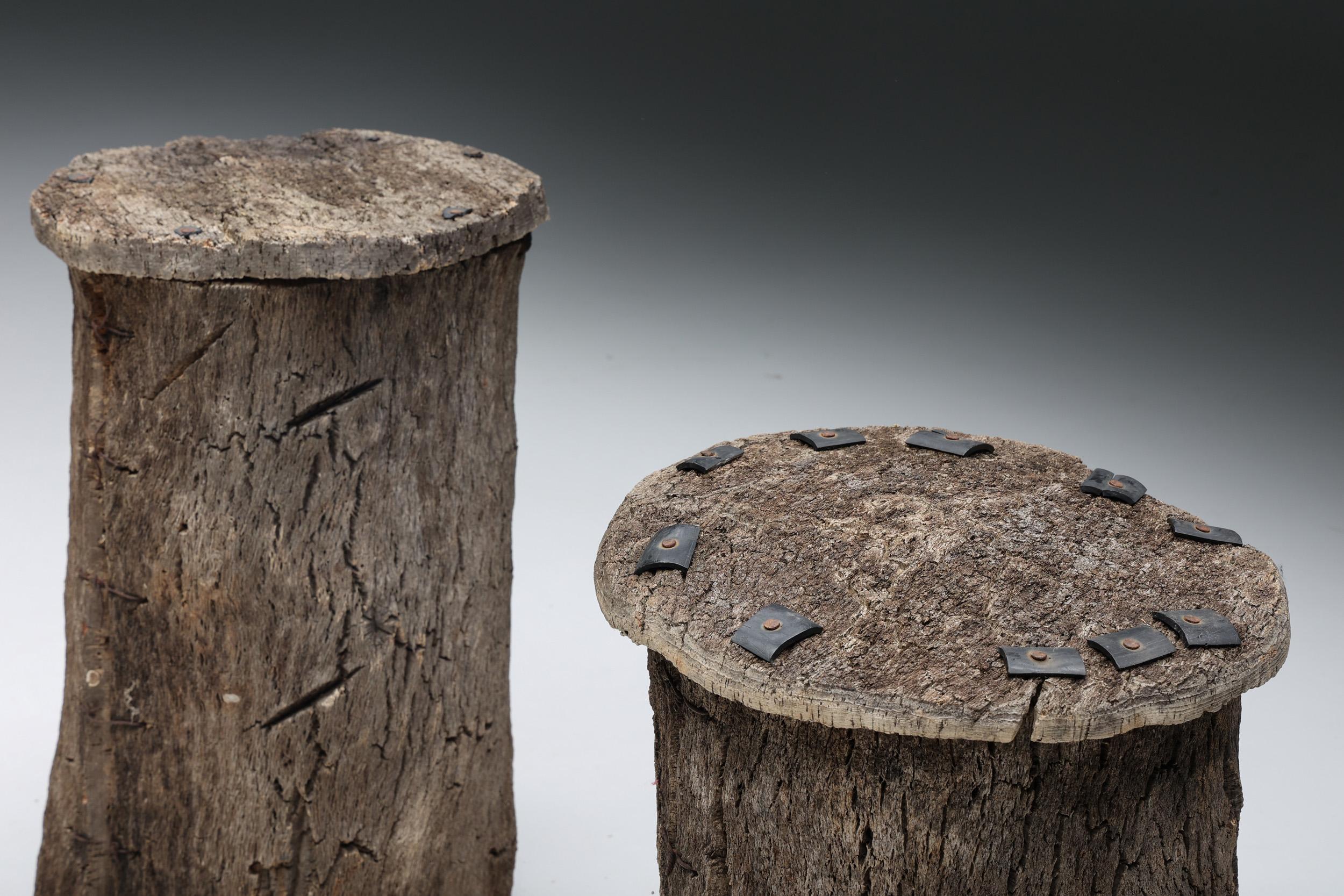 Wabi Sabi Pair of Bee Hive Stools, France, 19th Century In Good Condition In Antwerp, BE