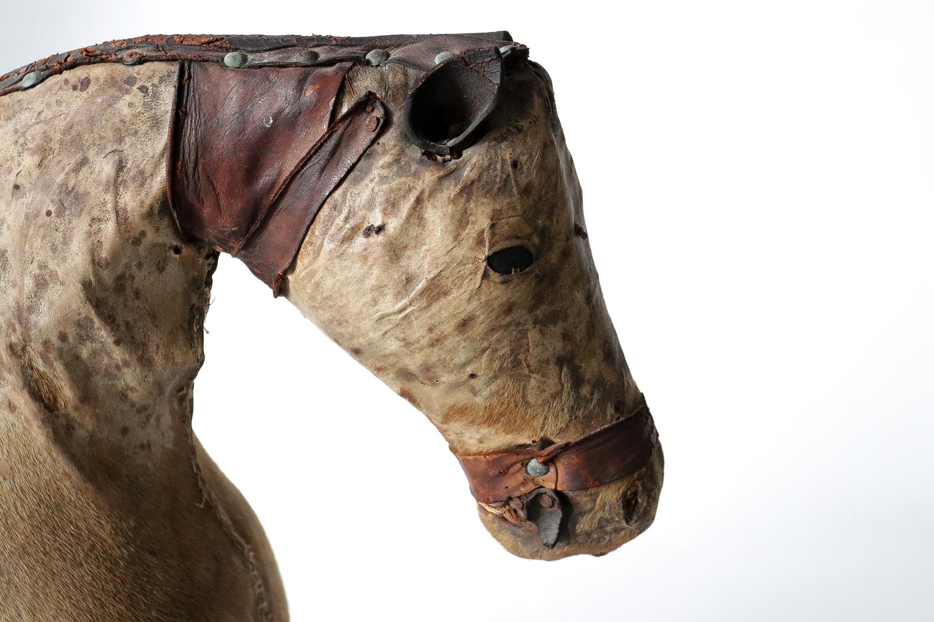 Exactly perfect imperfect, Wabi Sabi, large horse covered in real horseskin.
Probably made in French around the year 1880 or even older.
A wonderful decorative object.

Measures: 90 cm width, 80 height and 28 cm depth.