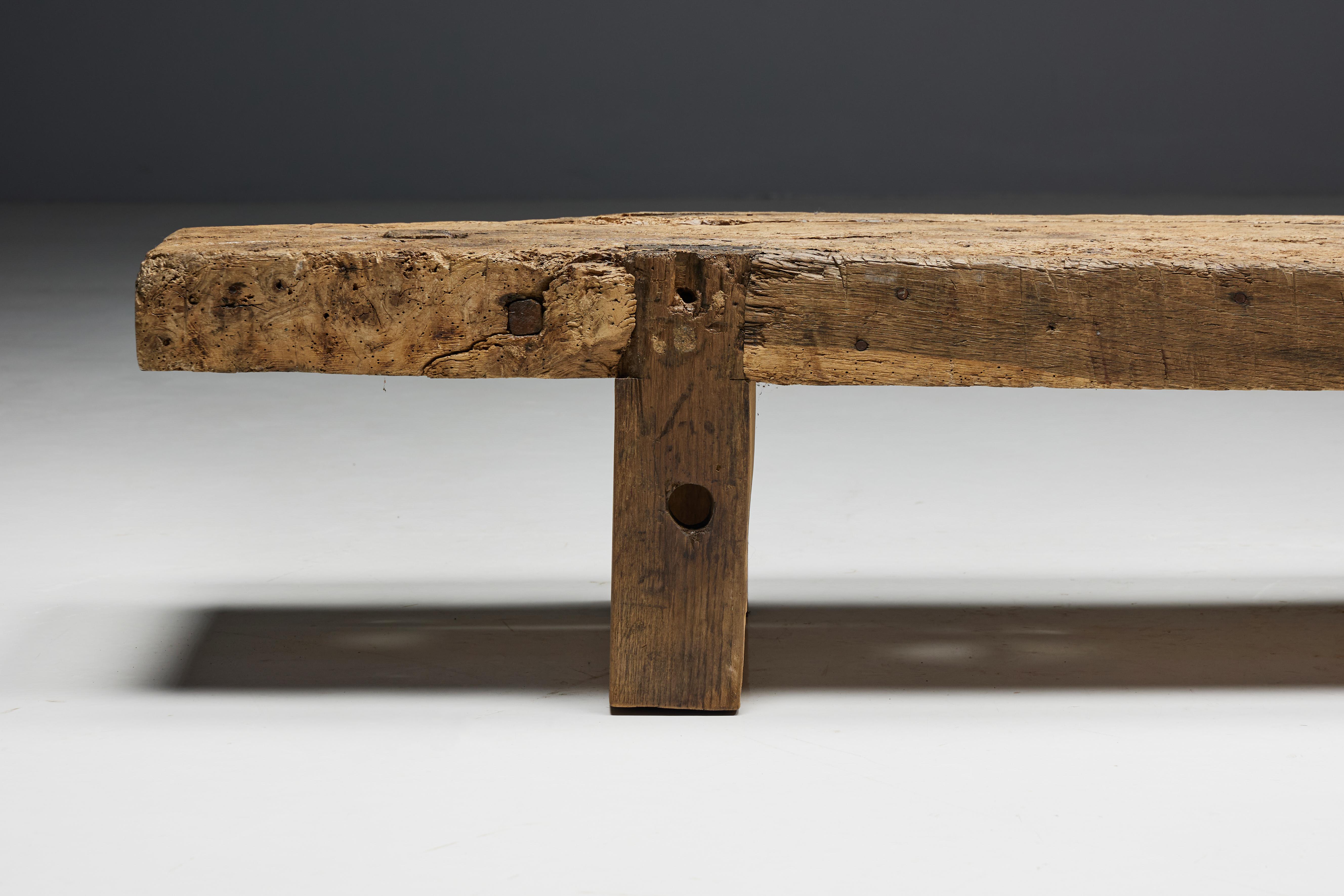 Wabi Sabi Primitive Rustic Bench, France, 19th Century  In Excellent Condition In Antwerp, BE