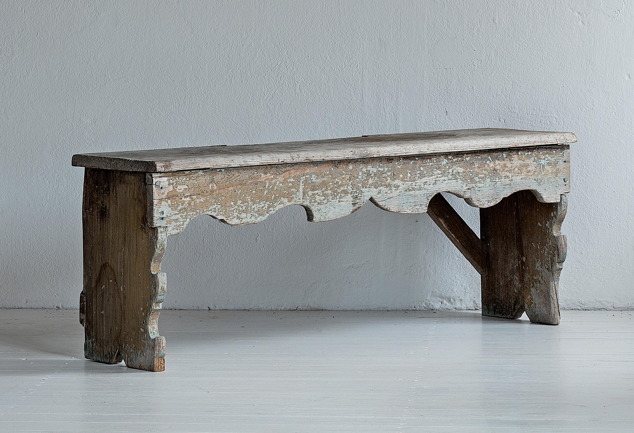 Wabi-Sabi, Primitive wooden bench with great patina, Sweden, 19th century.