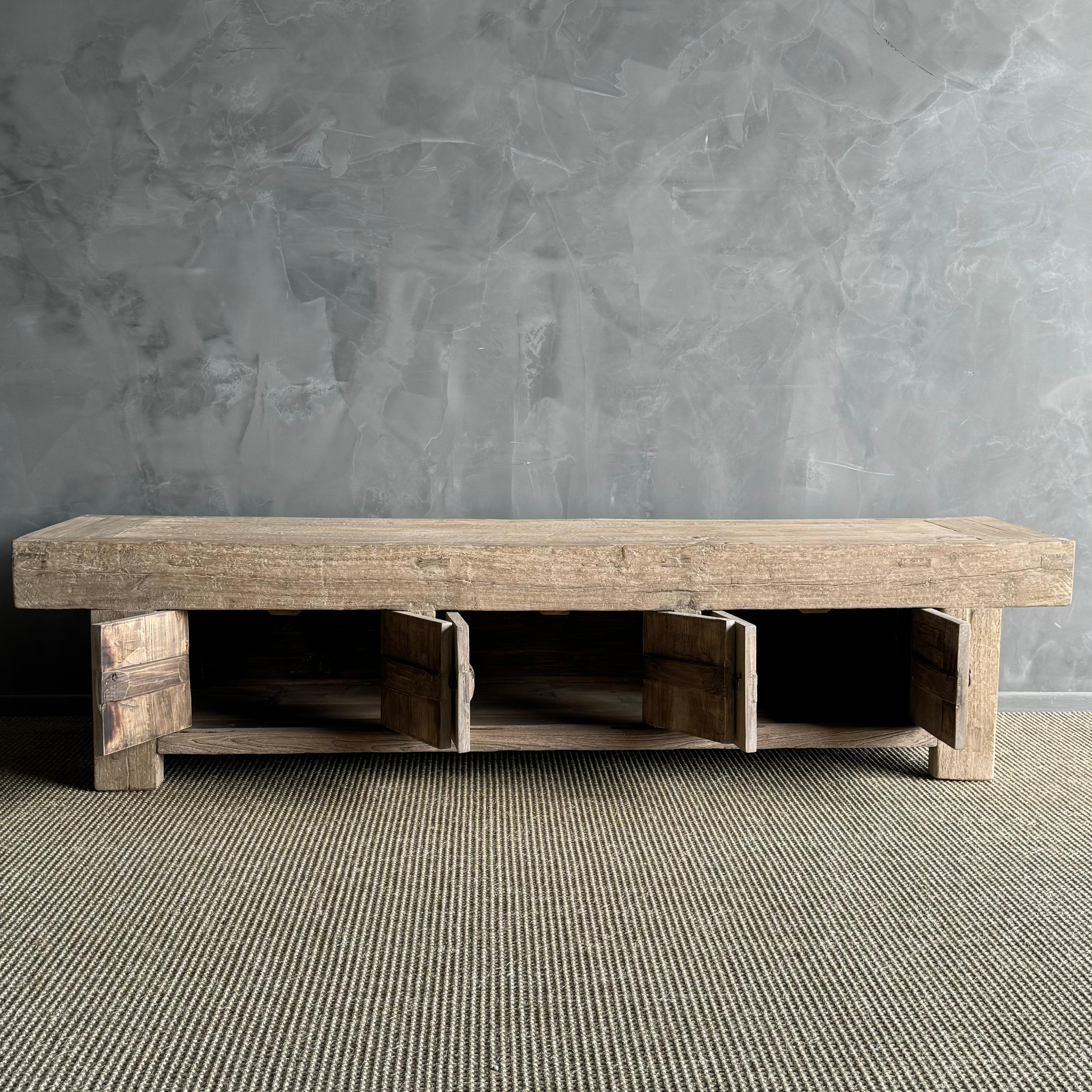 Wabi Sabi Banc en bois d'orme récupéré avec rangement 5