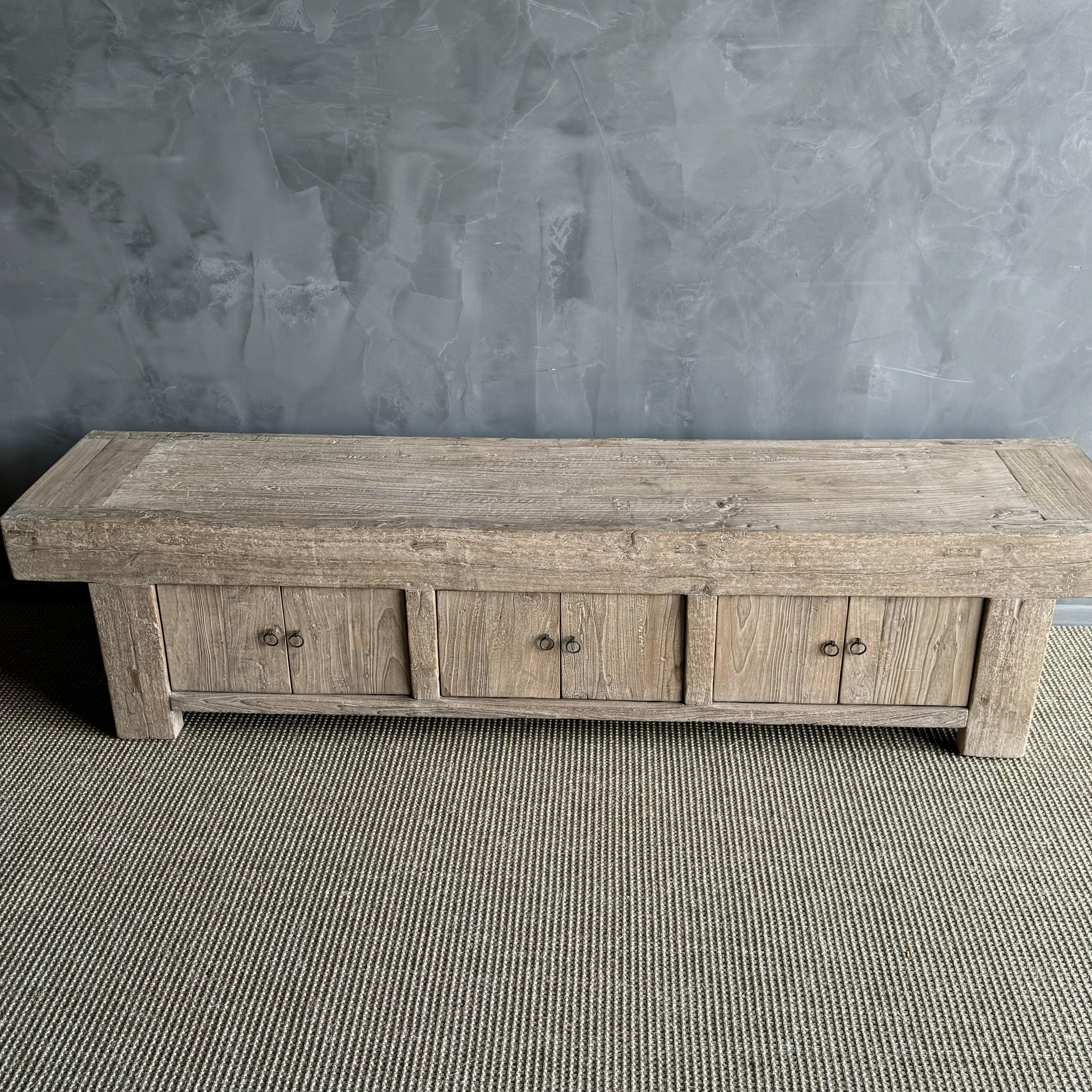 Wabi Sabi Banc en bois d'orme récupéré avec rangement Bon état à Old Town Orange, CA