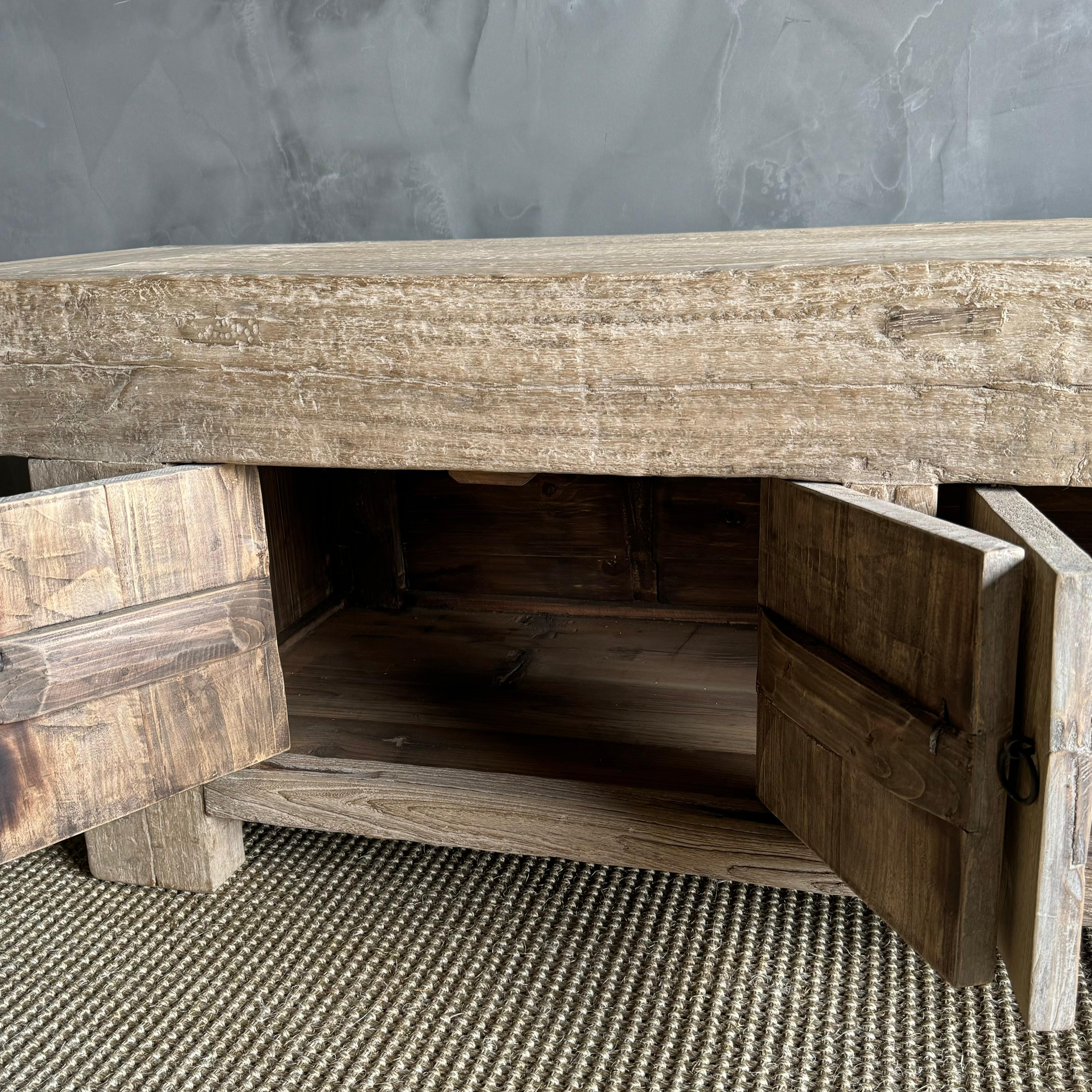 Wabi Sabi Banc en bois d'orme récupéré avec rangement 2