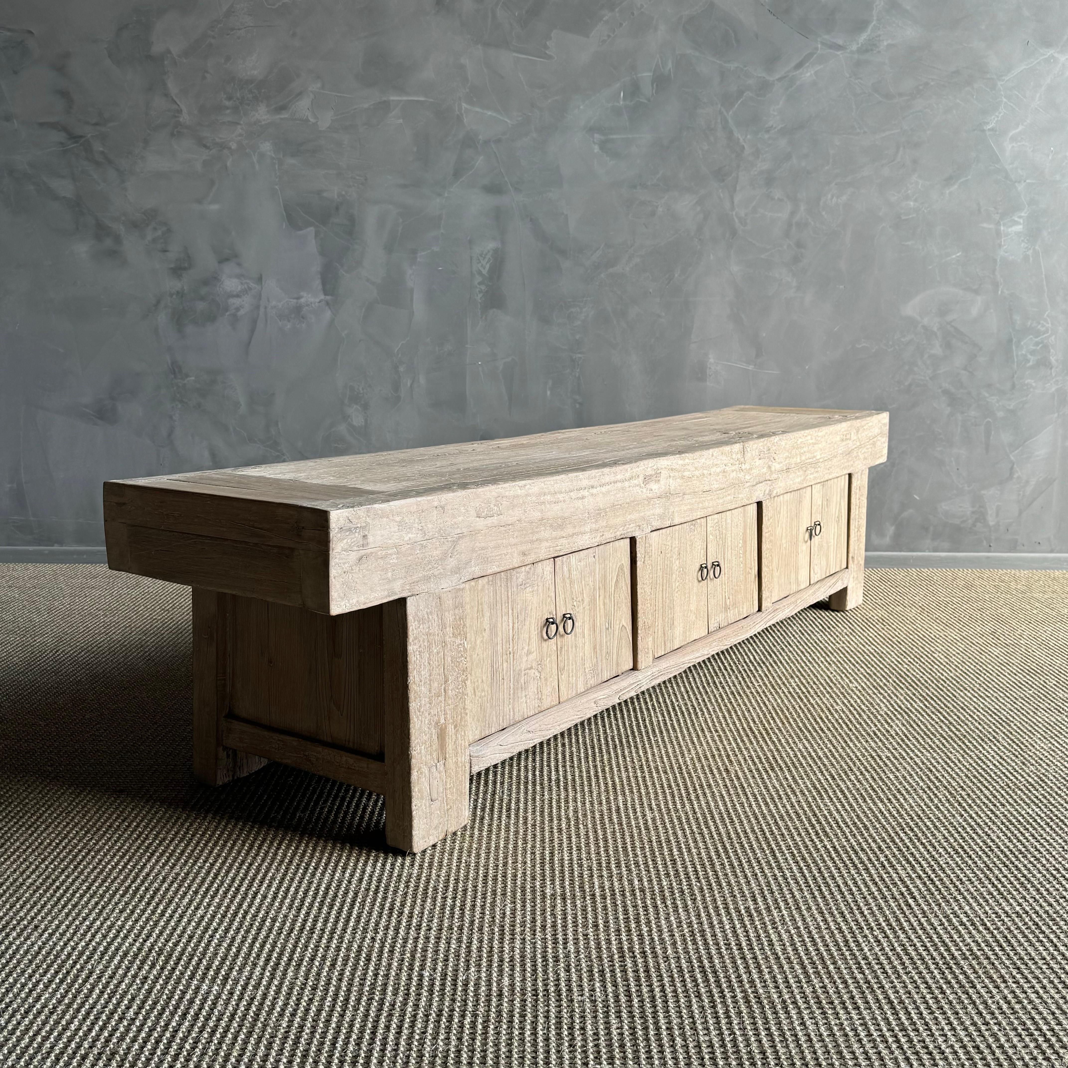 Wabi Sabi Banc en bois d'orme récupéré avec rangement 3