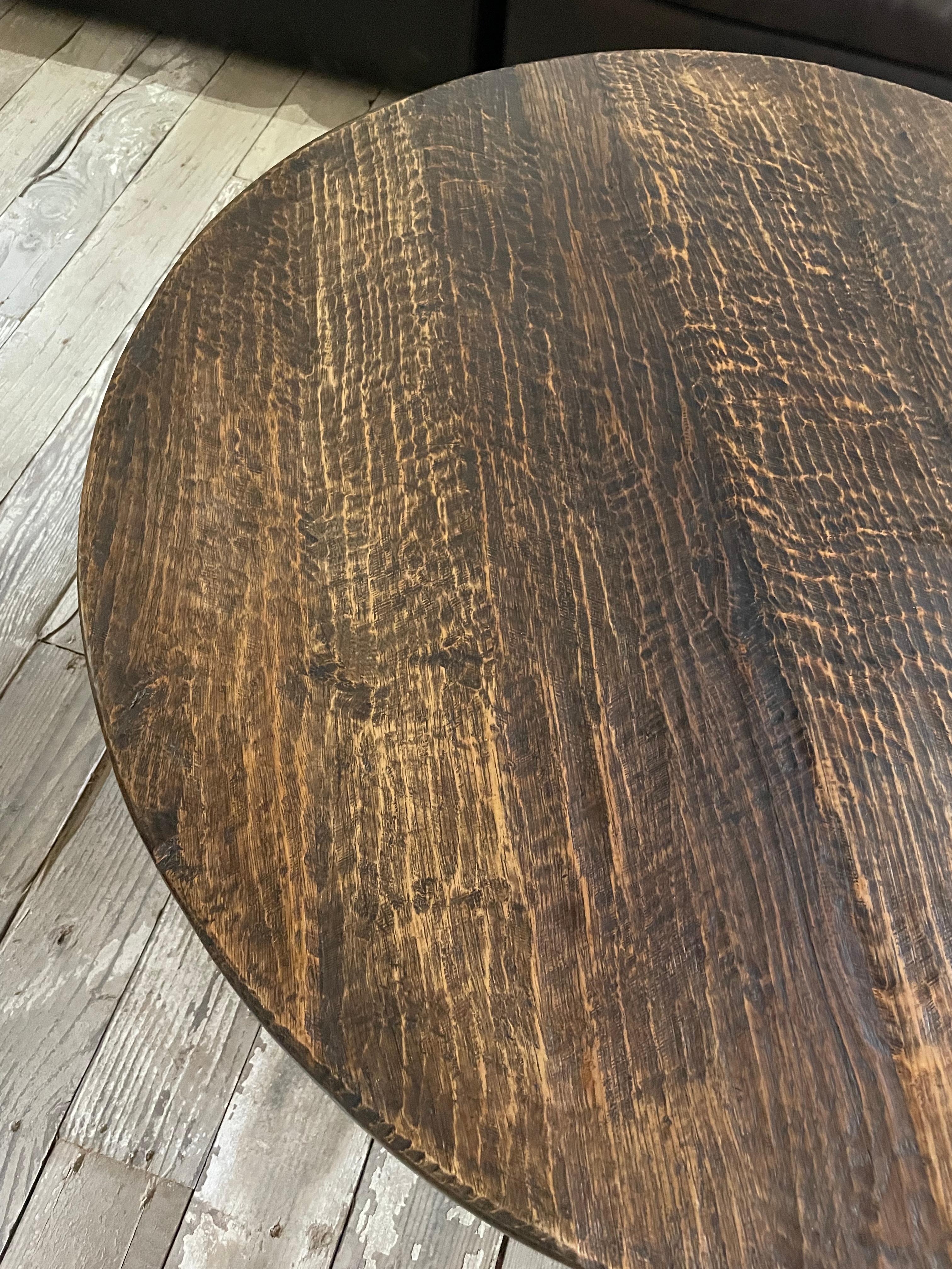 Mid-Century Modern Wabi Sabi Round Dark Stained Coffee Table, France circa 1940s