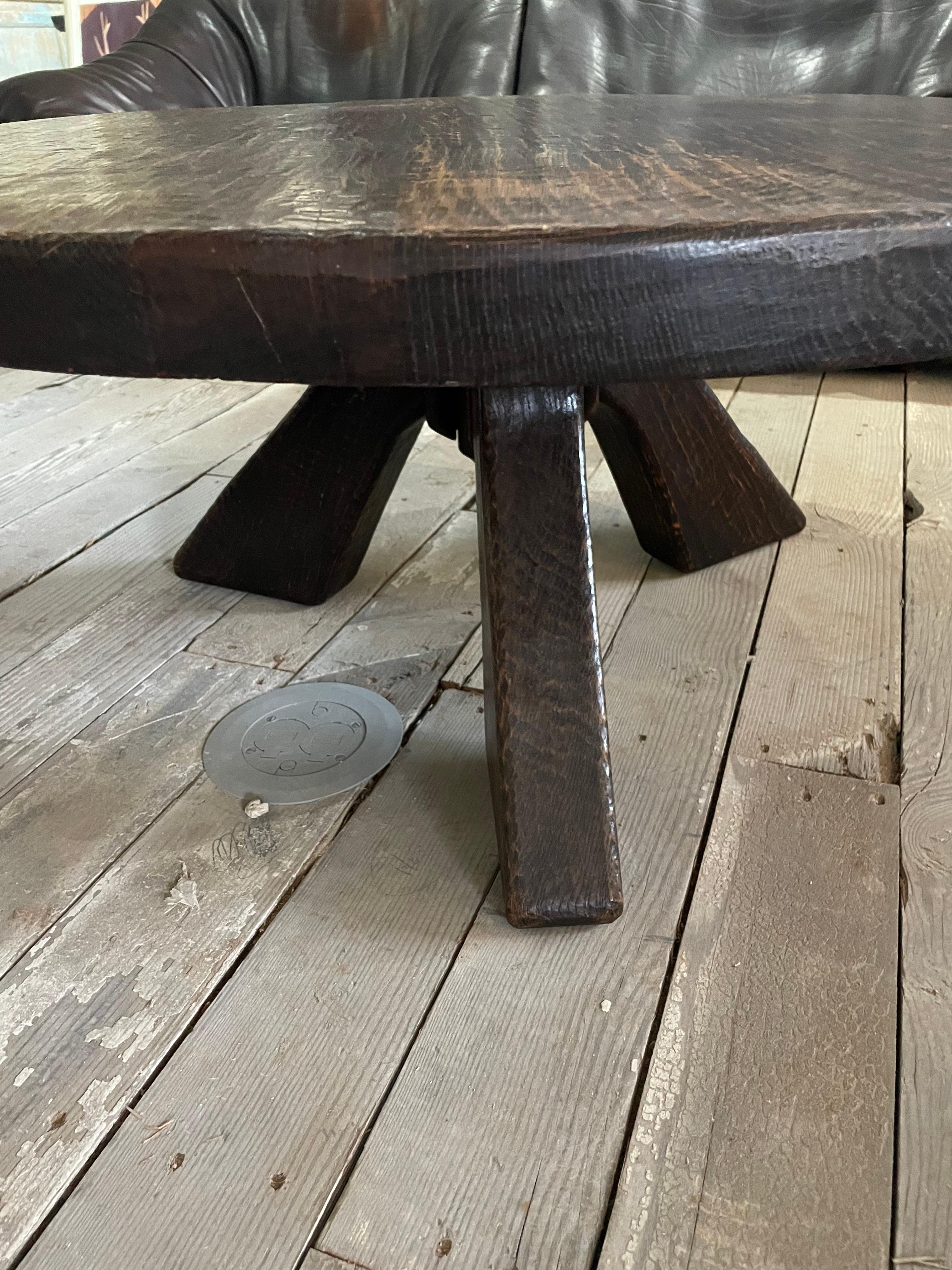 Mid-20th Century Wabi Sabi Round Dark Stained Coffee Table, France circa 1940s