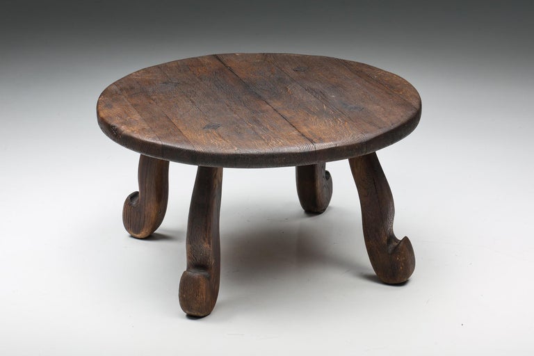 Asian Wabi-Sabi Rustic Coffee Table with Hook Legs, Oriental-Inspired, 1940's For Sale