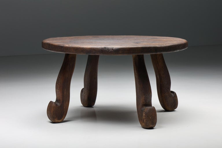 Wabi-Sabi Rustic Coffee Table with Hook Legs, Oriental-Inspired, 1940's In Excellent Condition For Sale In Antwerp, BE