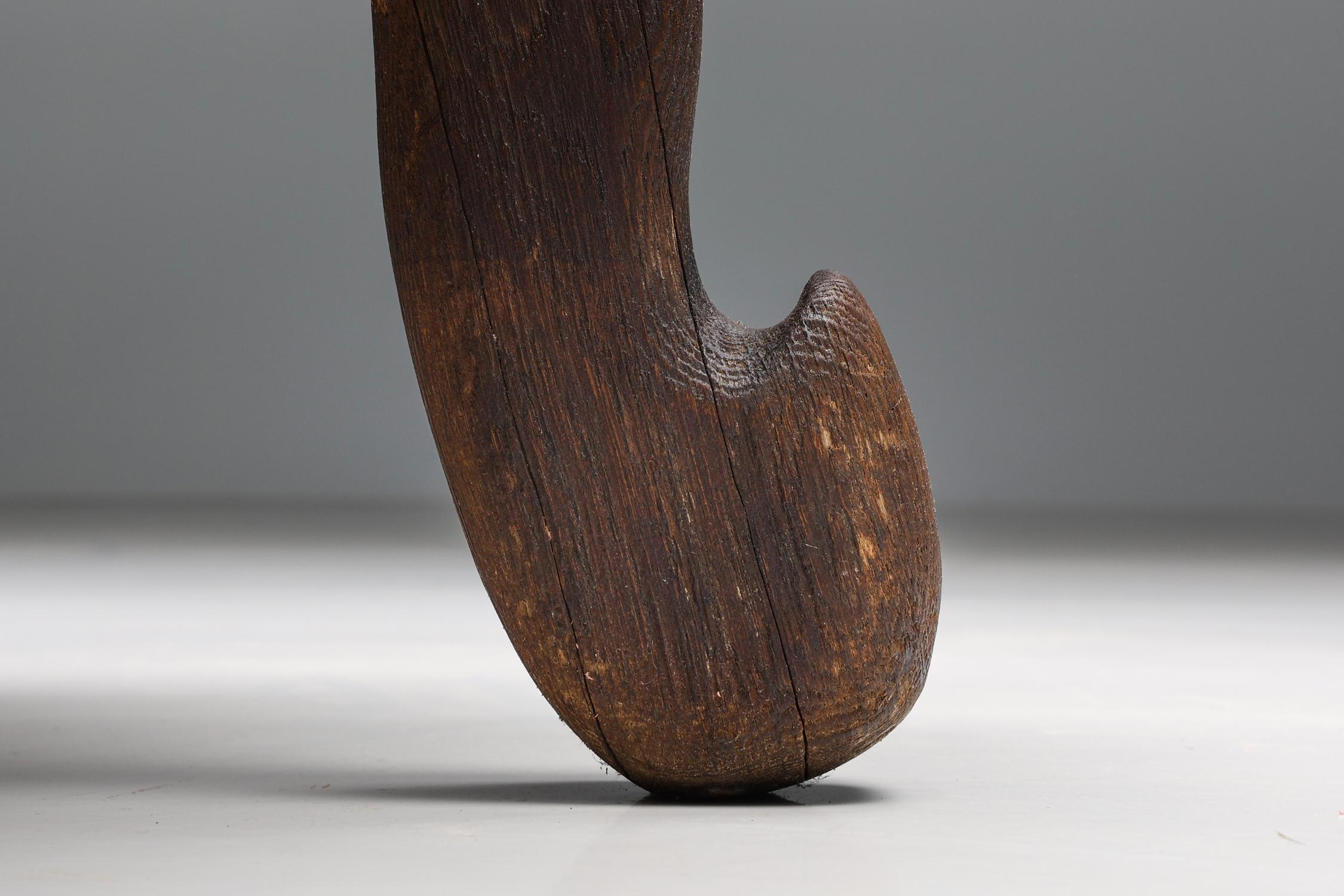 Wood Wabi-Sabi Rustic Coffee Table with Hook Legs, 1940s