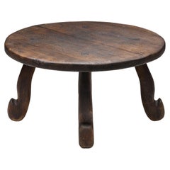 Wabi-Sabi Rustic Coffee Table with Hook Legs, 1940s