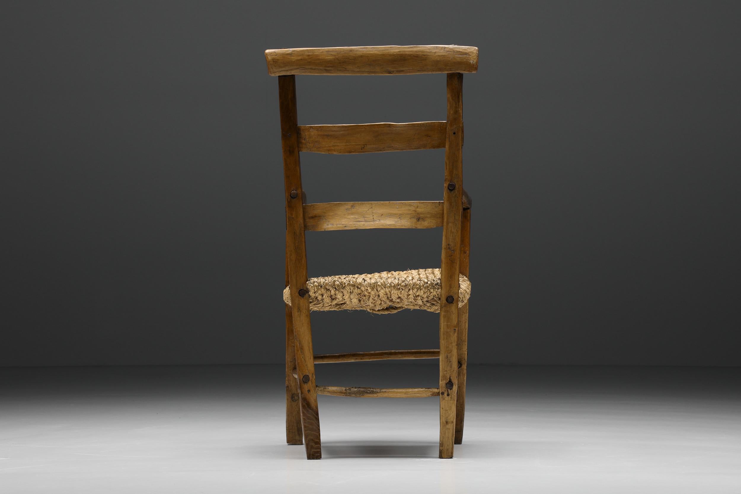 French Wabi-Sabi Rustic Cord Arm Chair, 1940s