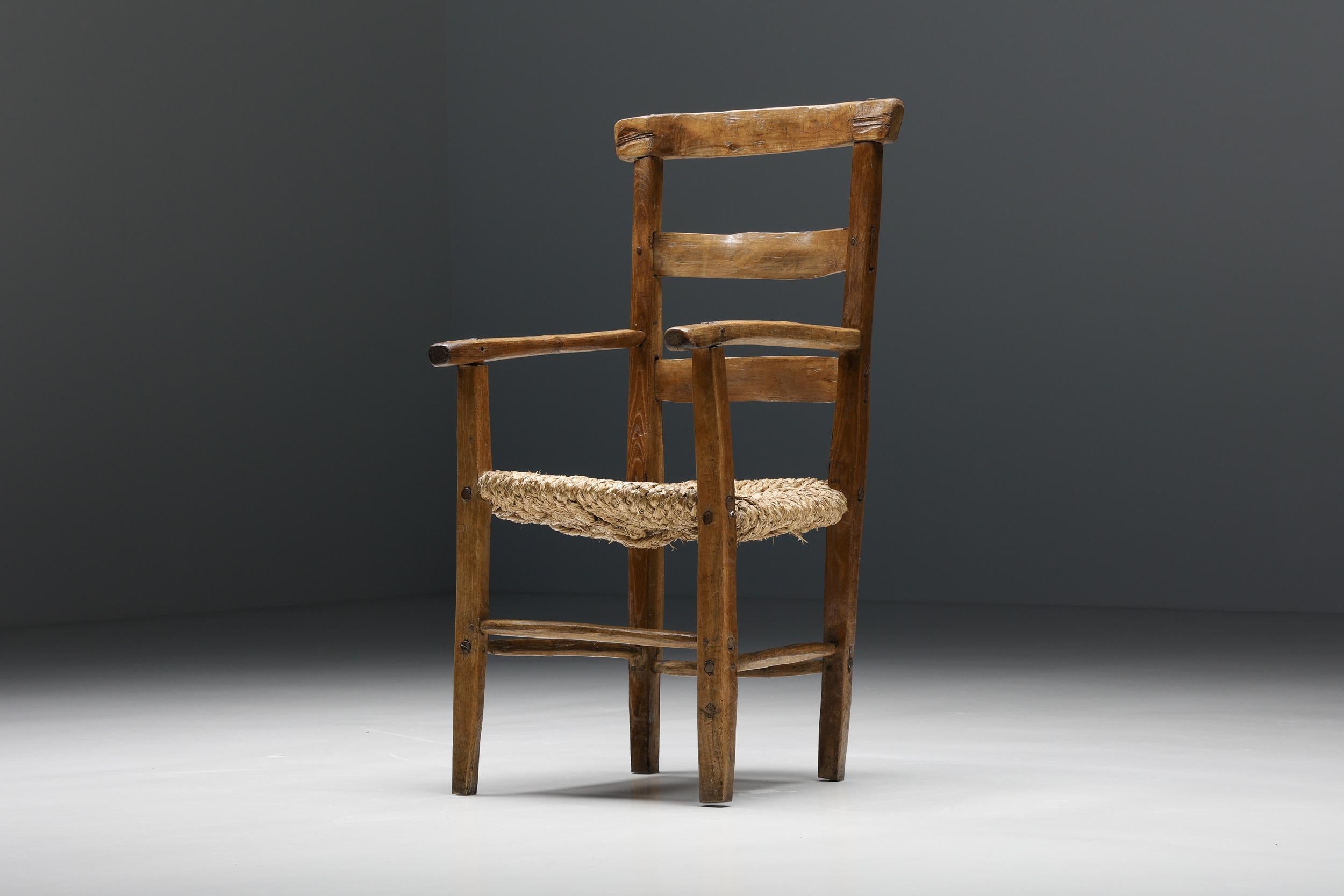 Wabi-Sabi Rustic Cord Arm Chair, 1940s In Excellent Condition In Antwerp, BE