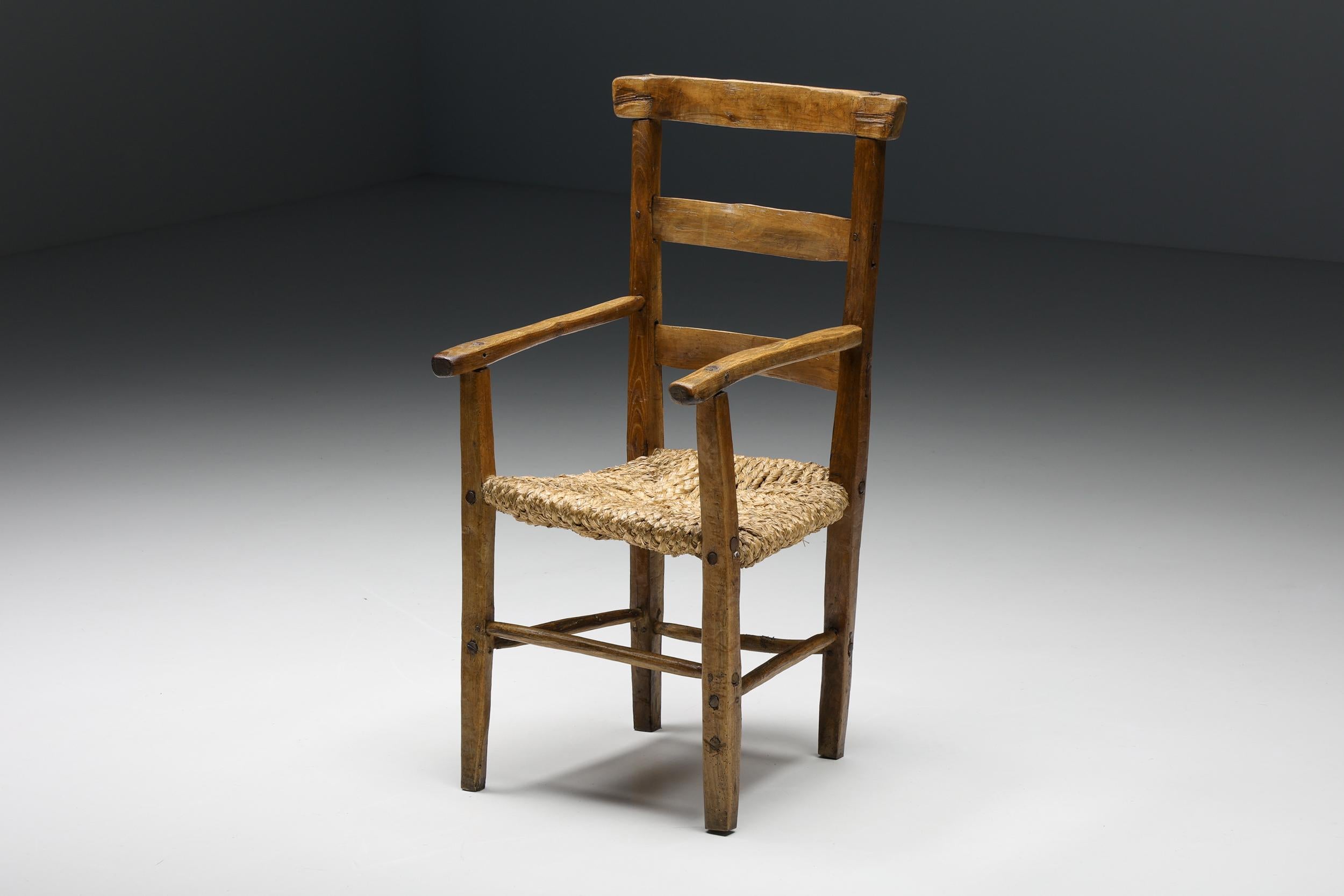 Mid-20th Century Wabi-Sabi Rustic Cord Arm Chair, 1940s