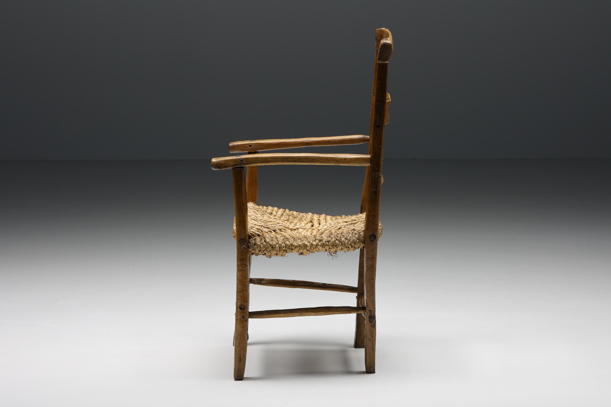 Wabi-Sabi Rustic Cord Arm Chair, 1940s 1